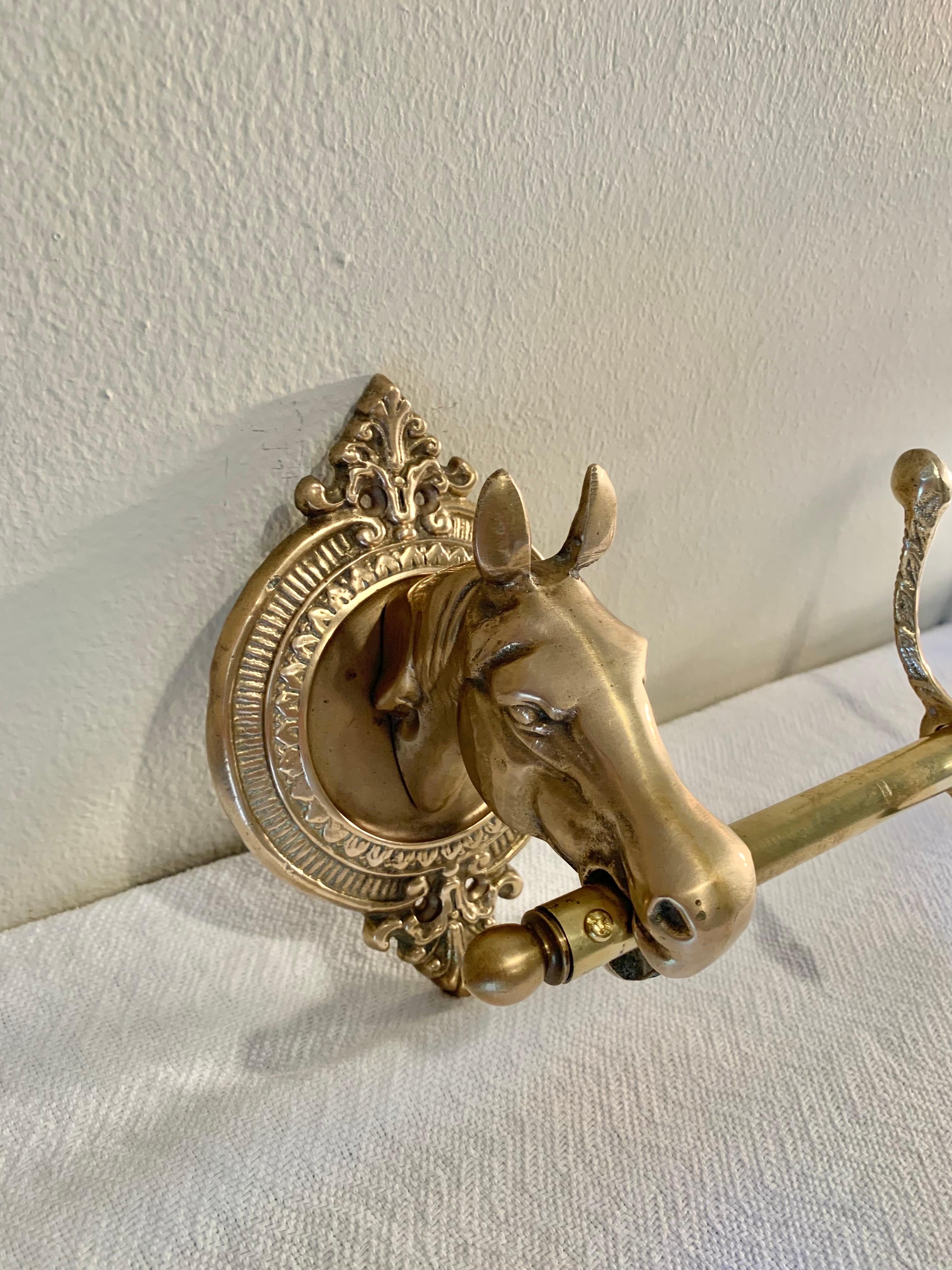 Mid 20th Century Brass Horse Head Equestrian Five Hook Coat Rack 1