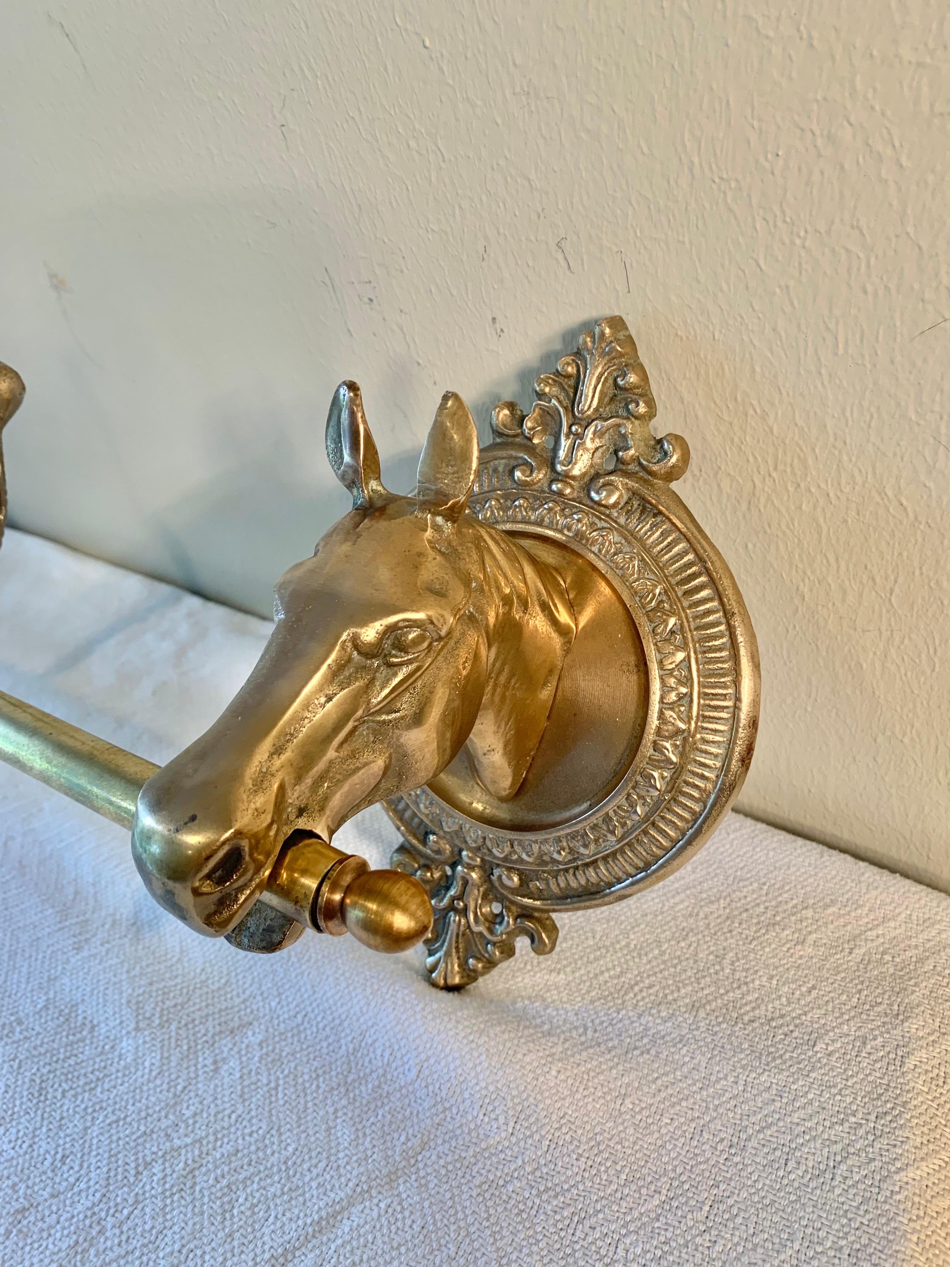 Mid 20th Century Brass Horse Head Equestrian Five Hook Coat Rack In Good Condition In Burton, TX