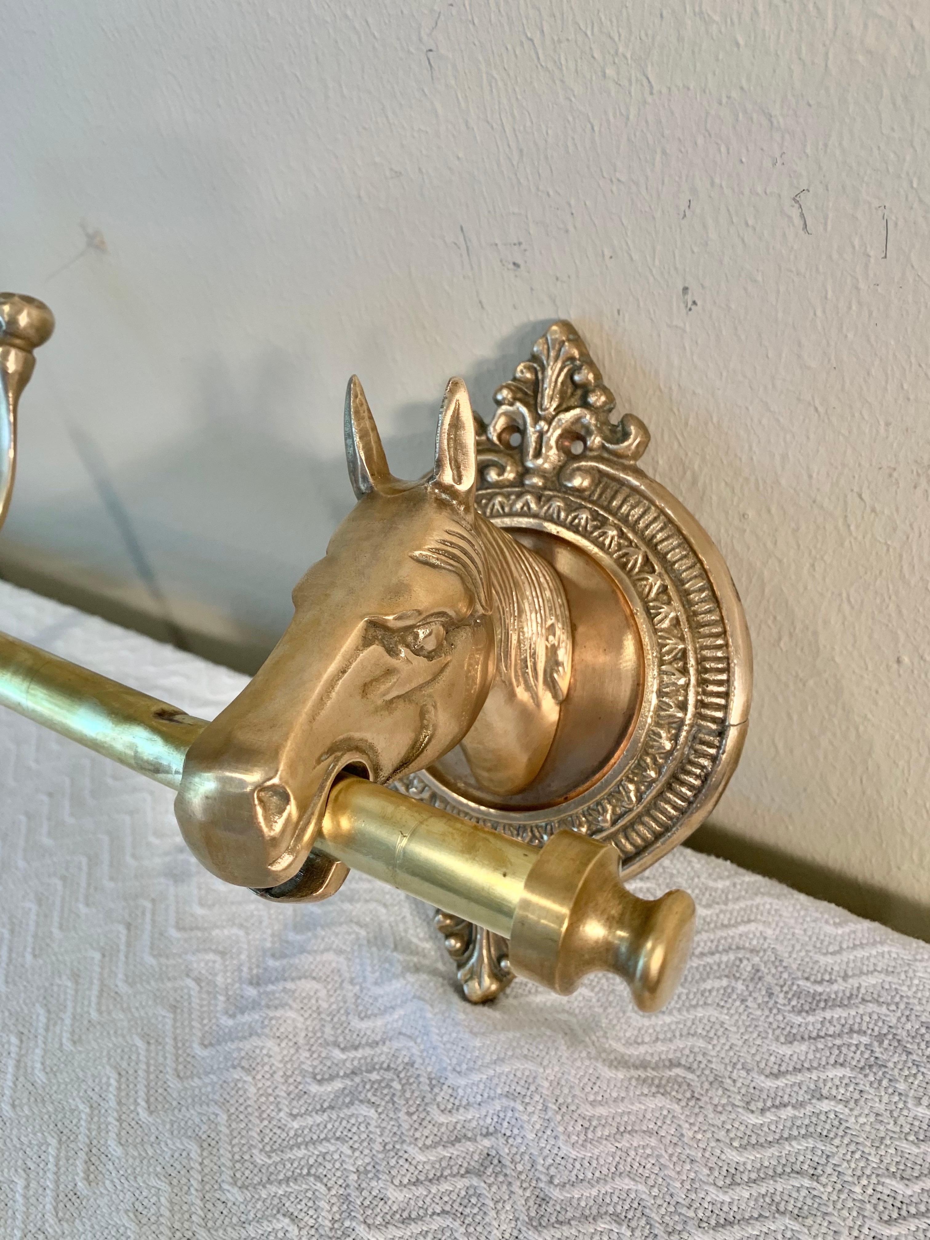 Mid 20th Century Brass Horse Head Equestrian Five Hook Coat Rack 1