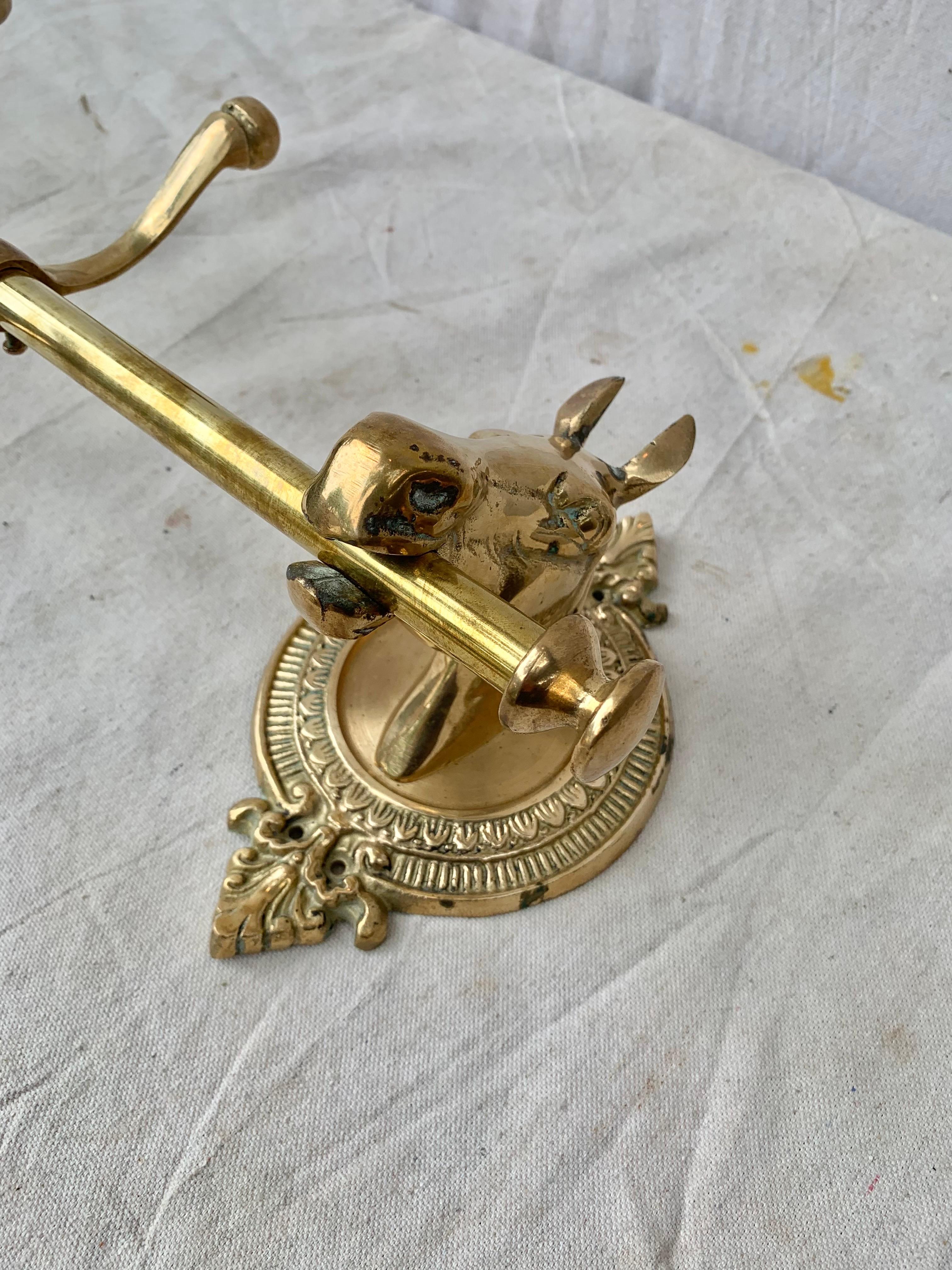 Mid 20th Century Brass Horse Head Equestrian Five Hook Coat Rack 3