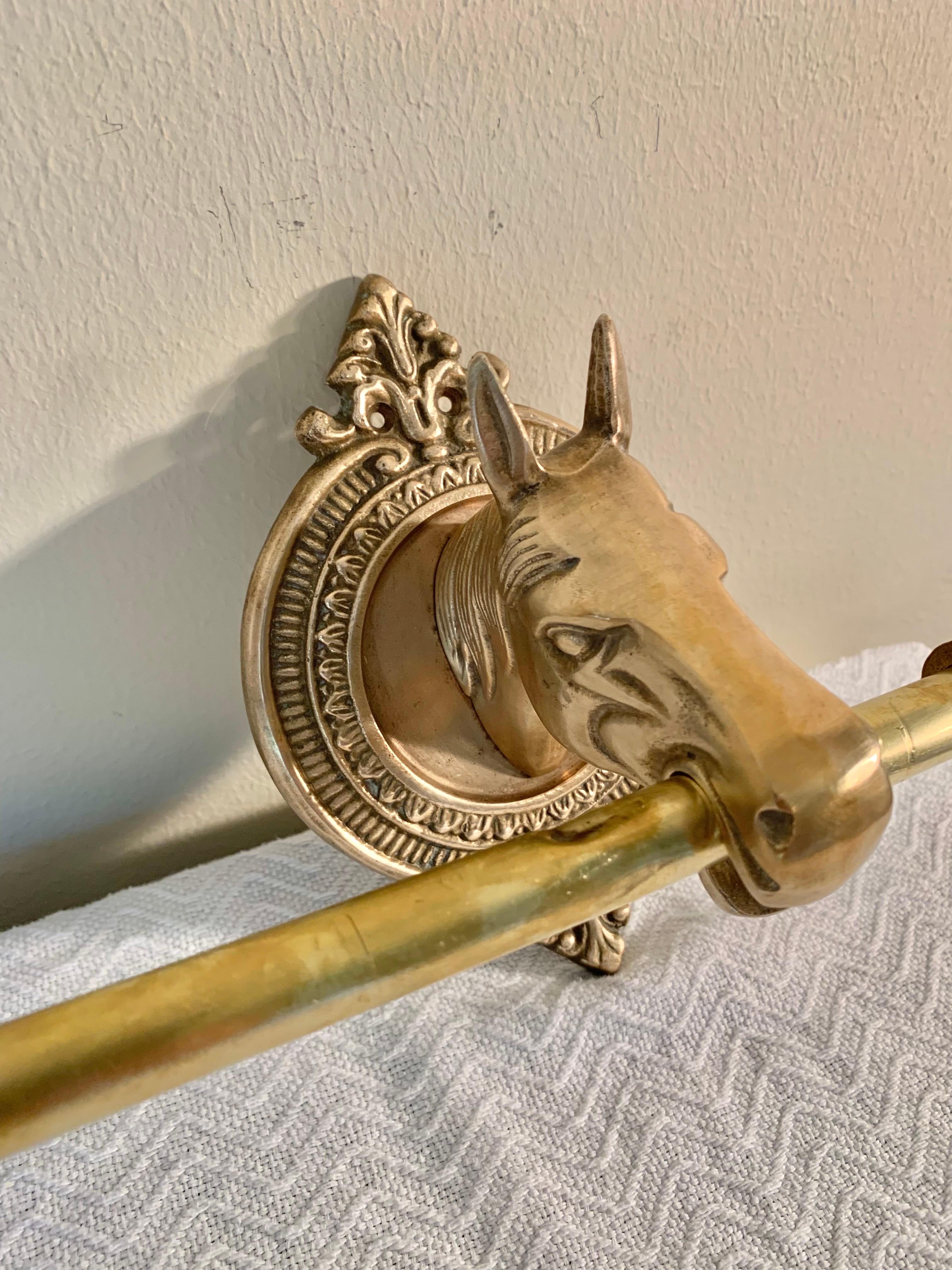 Mid 20th Century Brass Horse Head Equestrian Five Hook Coat Rack 2