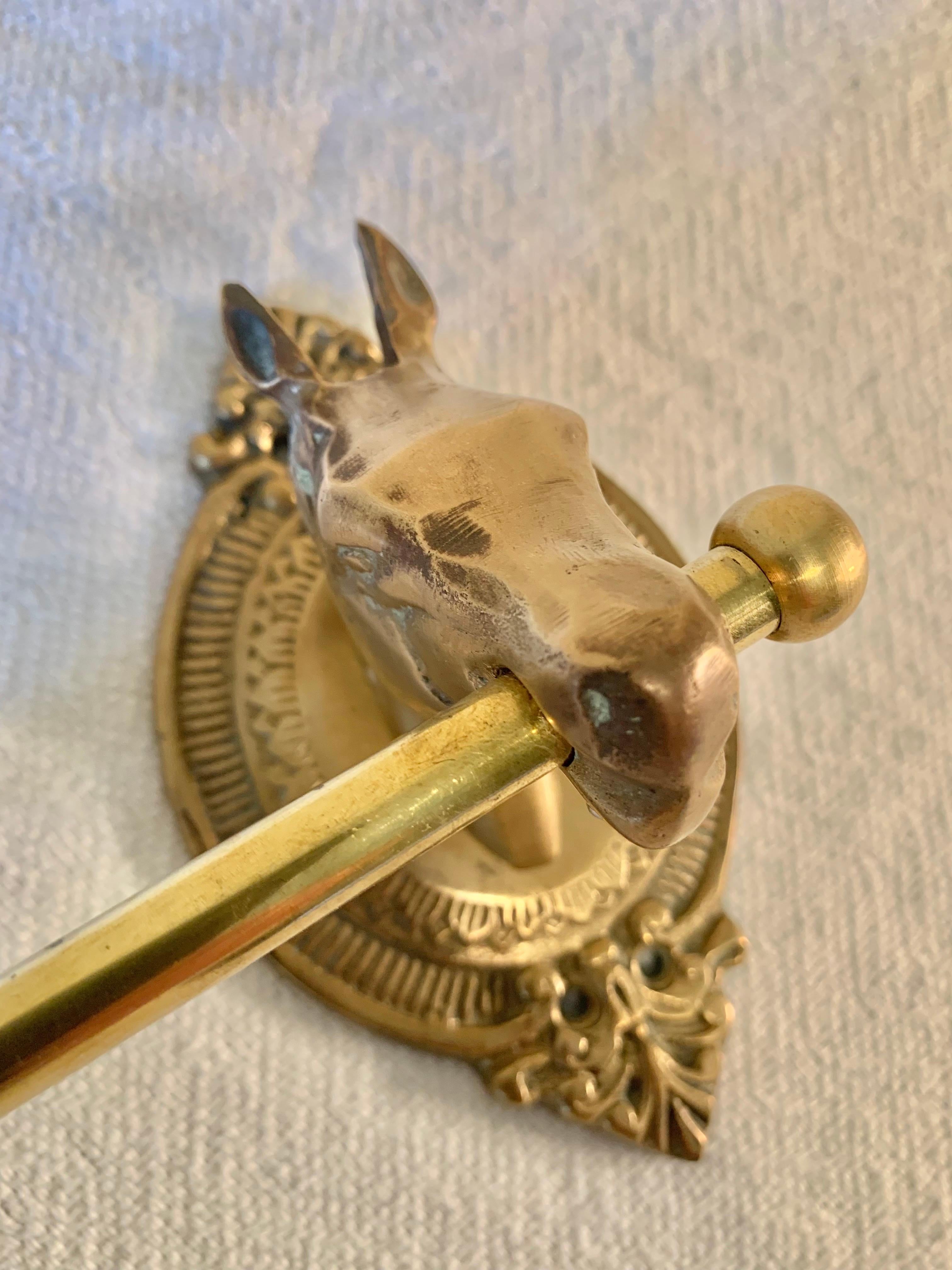 Mid 20th Century Brass Horse Head Equestrian Three Hook Coat Rack 6