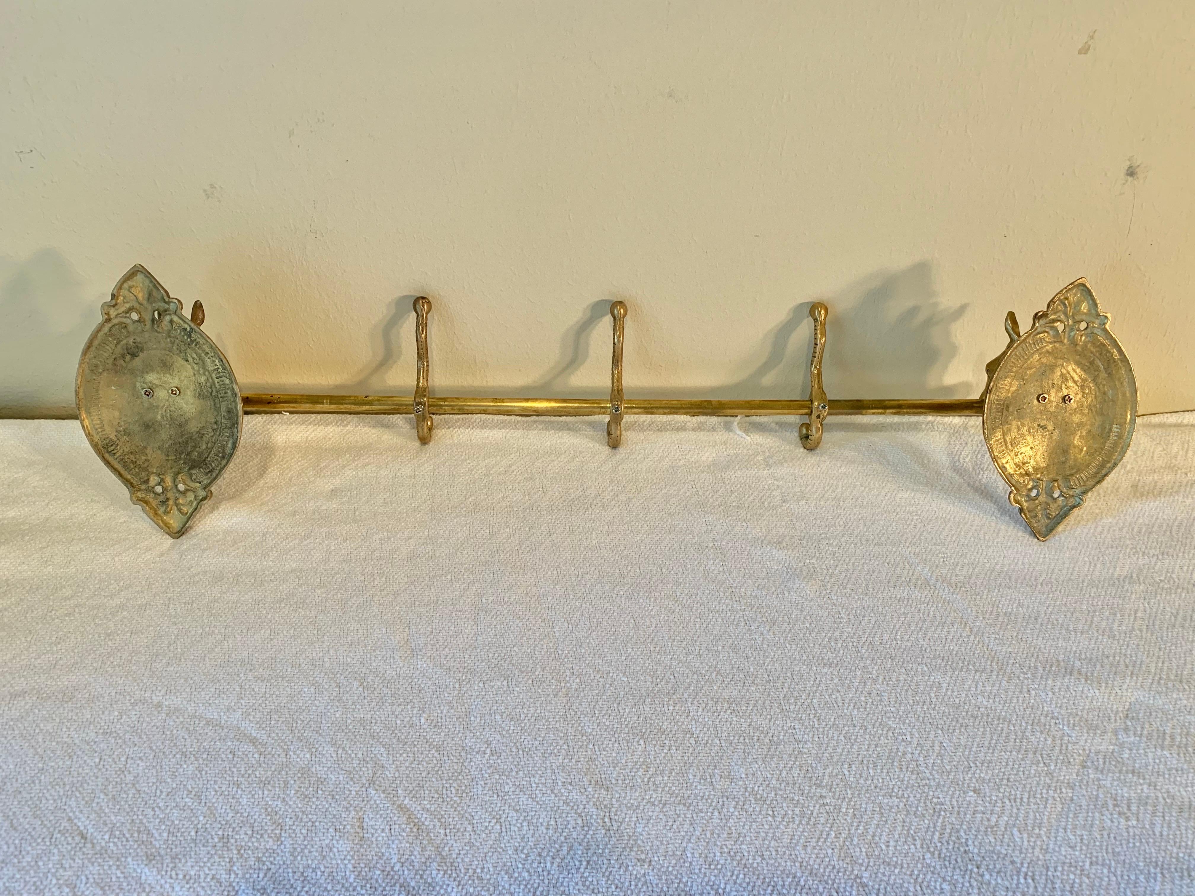 Mid 20th Century Brass Horse Head Equestrian Three Hook Coat Rack 7