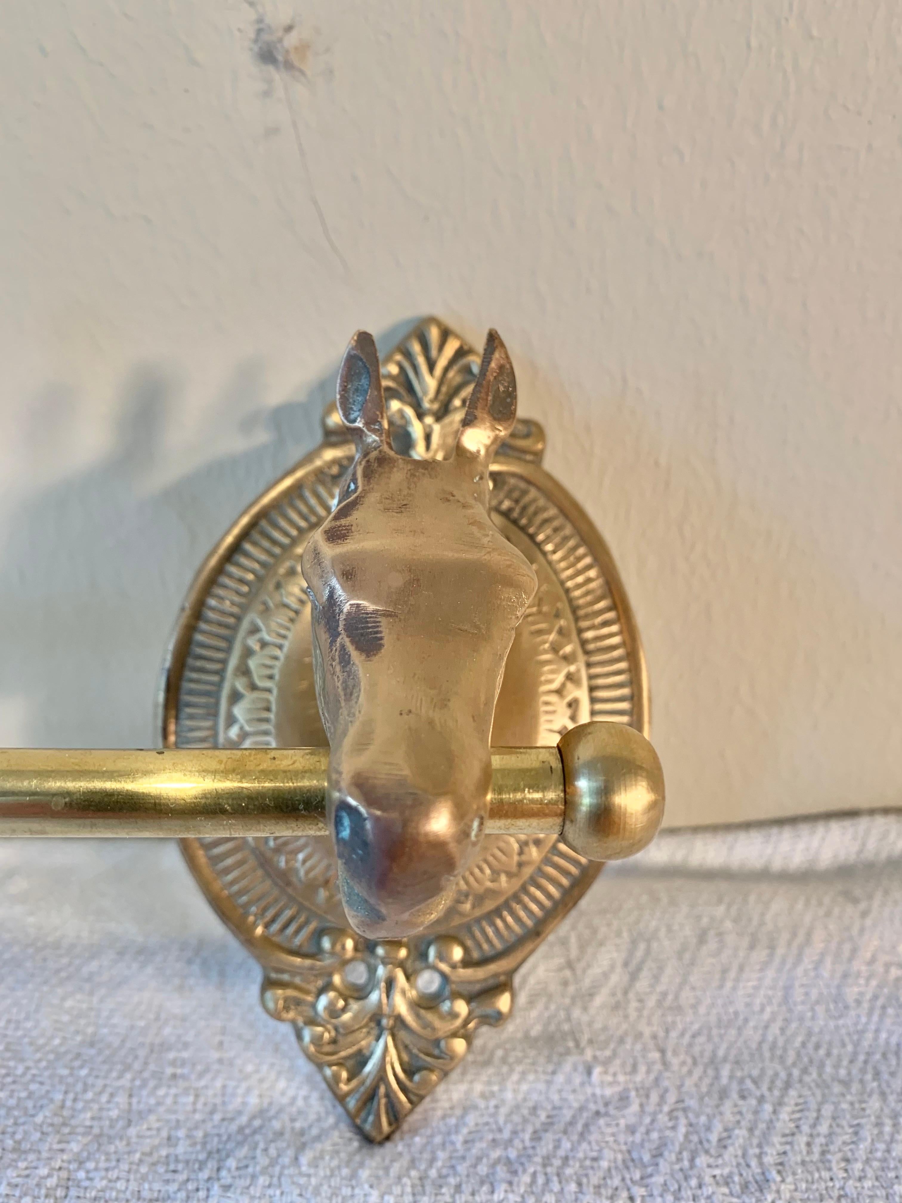 Hand-Crafted Mid 20th Century Brass Horse Head Equestrian Three Hook Coat Rack