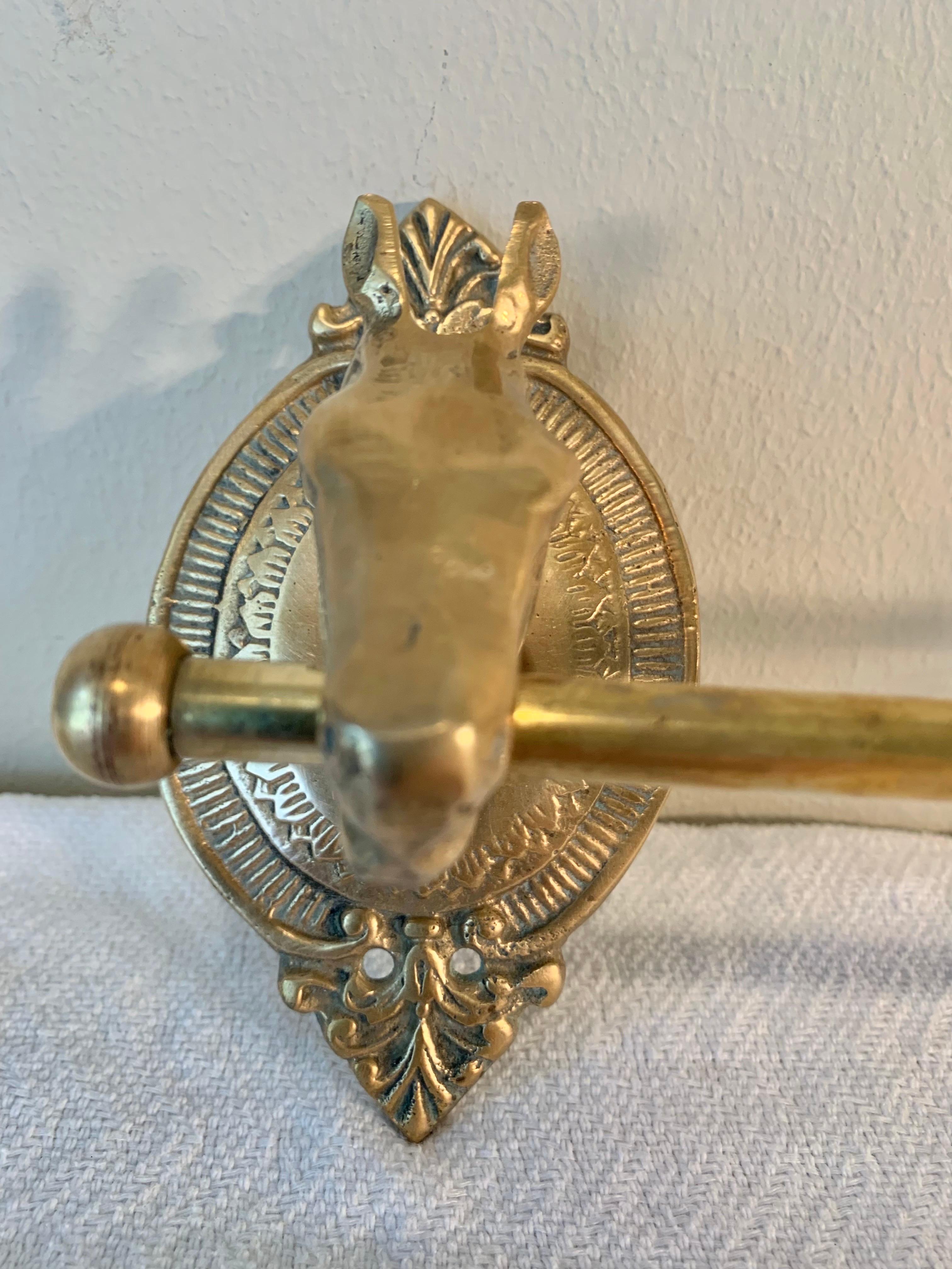 Mid 20th Century Brass Horse Head Equestrian Three Hook Coat Rack In Good Condition In Burton, TX