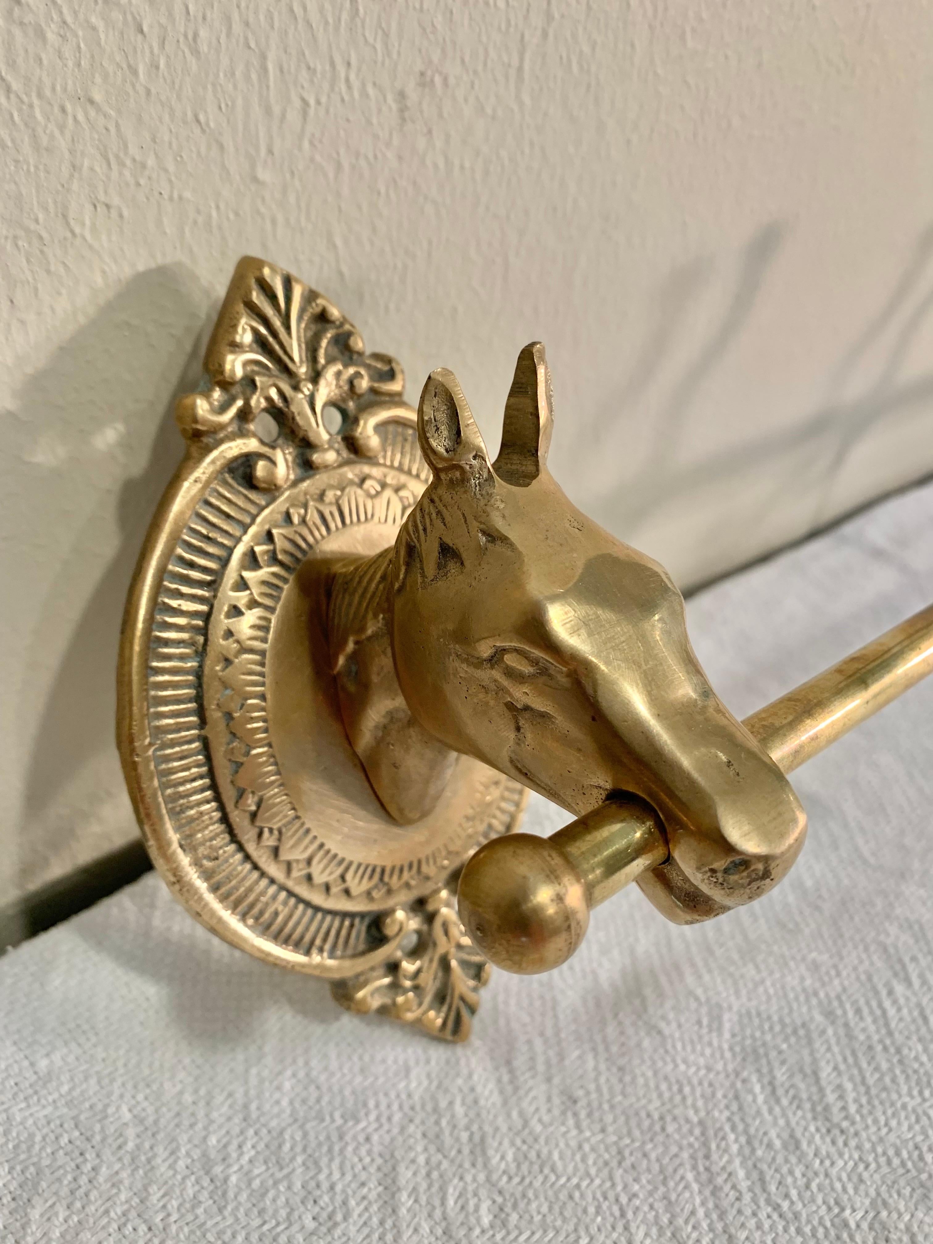 Mid 20th Century Brass Horse Head Equestrian Three Hook Coat Rack 1