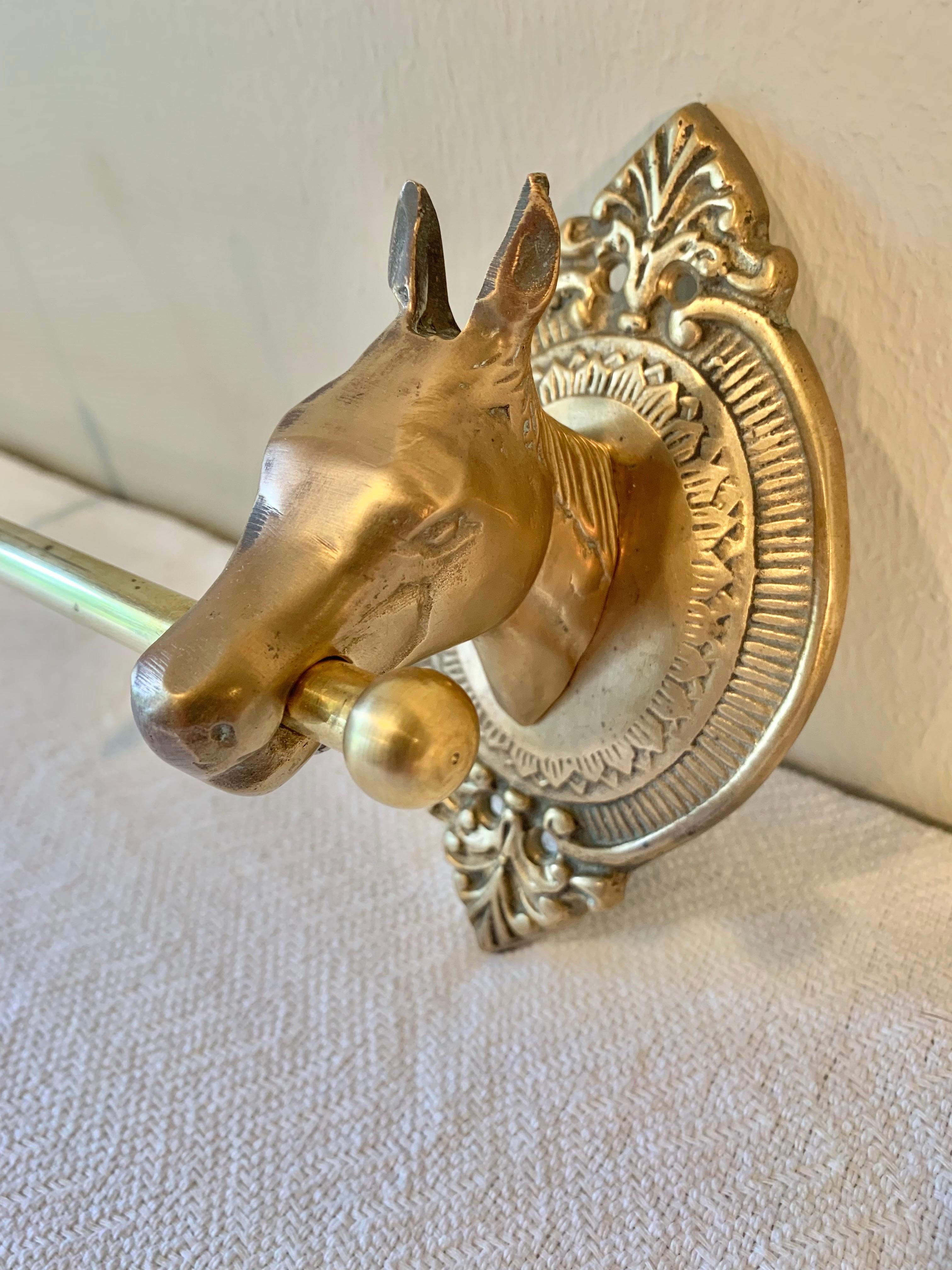 Mid 20th Century Brass Horse Head Equestrian Three Hook Coat Rack 2