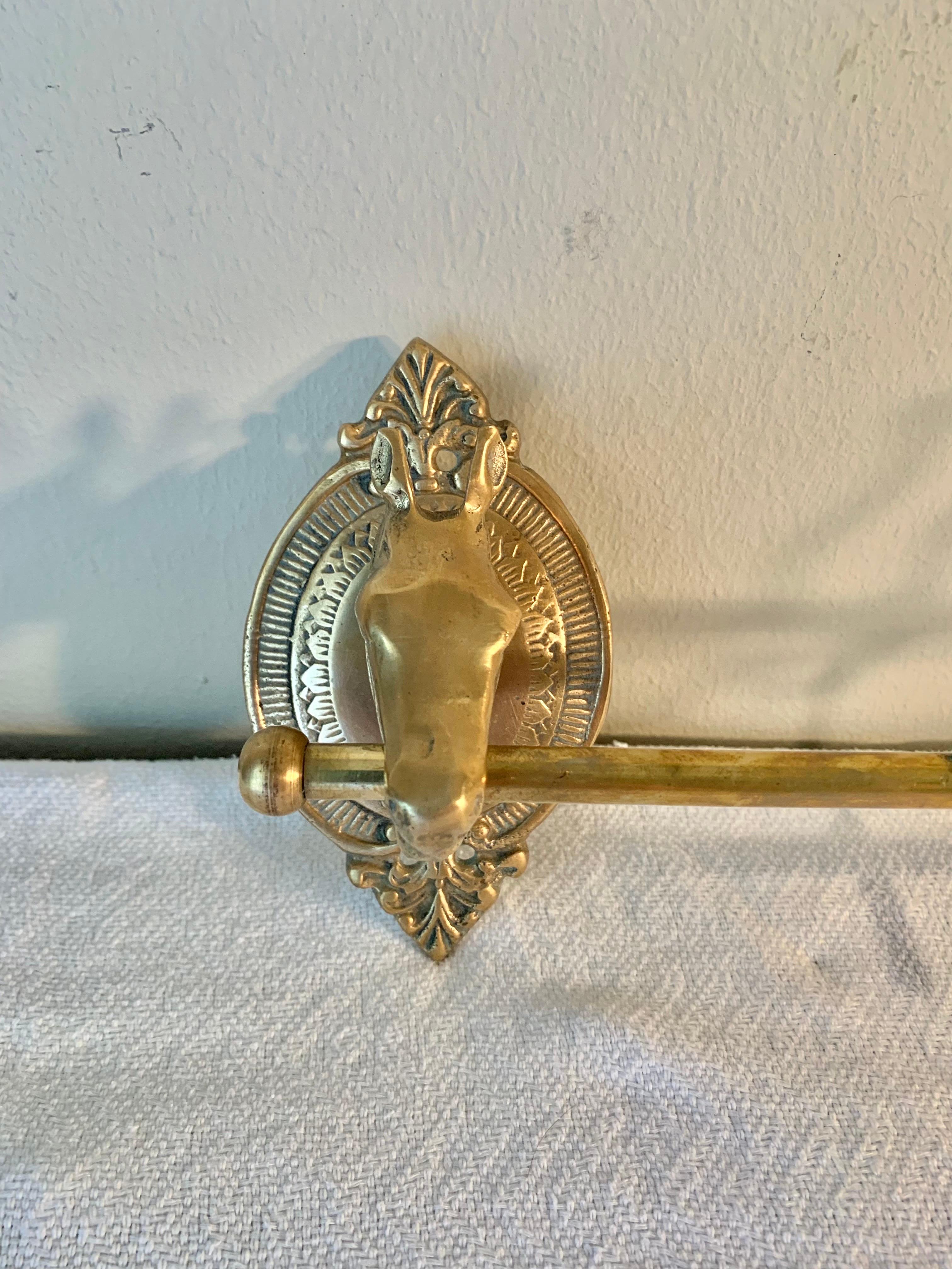Mid 20th Century Brass Horse Head Equestrian Three Hook Coat Rack 3