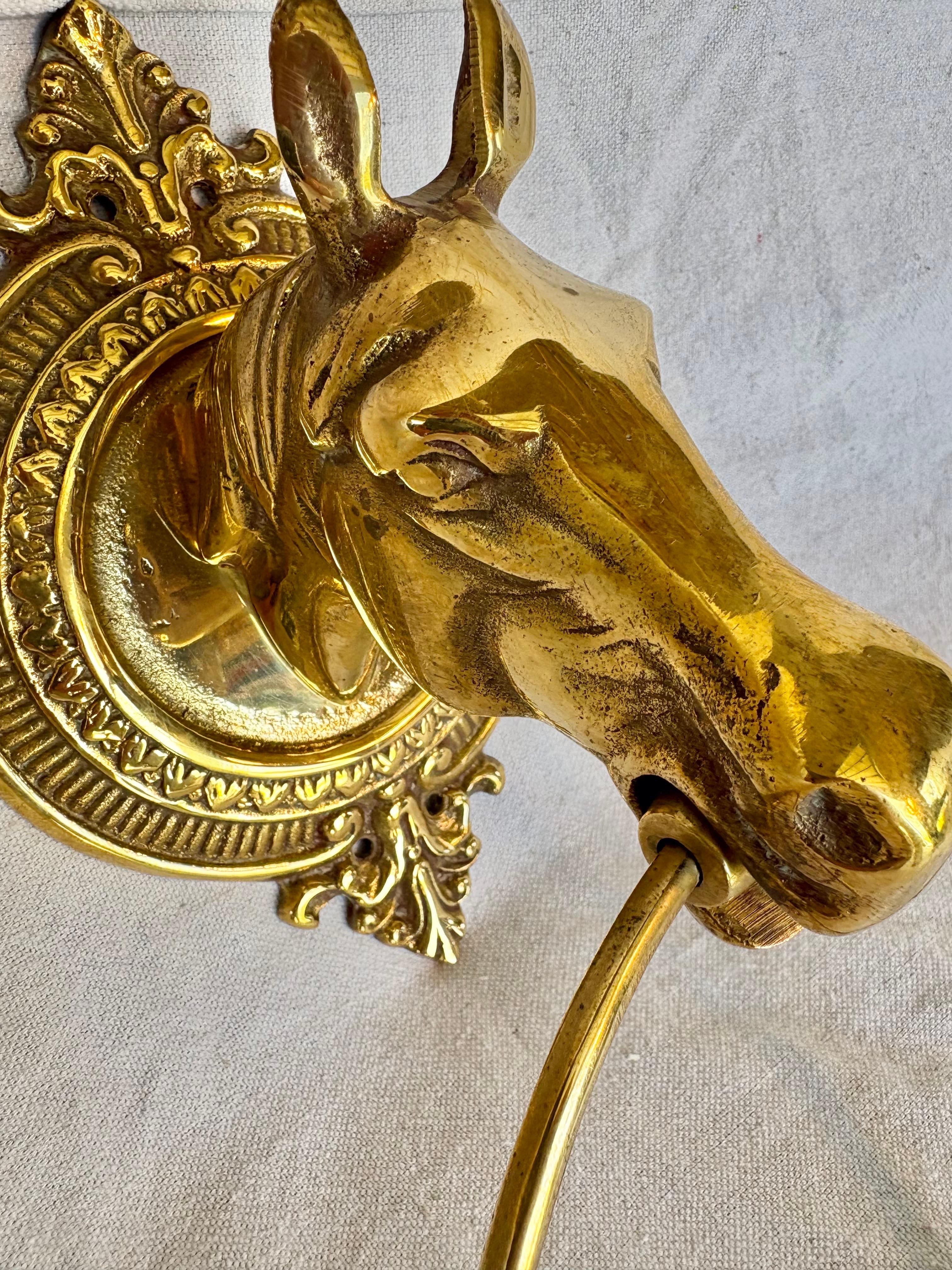 Mid 20th Century Brass Horse Head Equestrian Towel Holder Ring For Sale 2