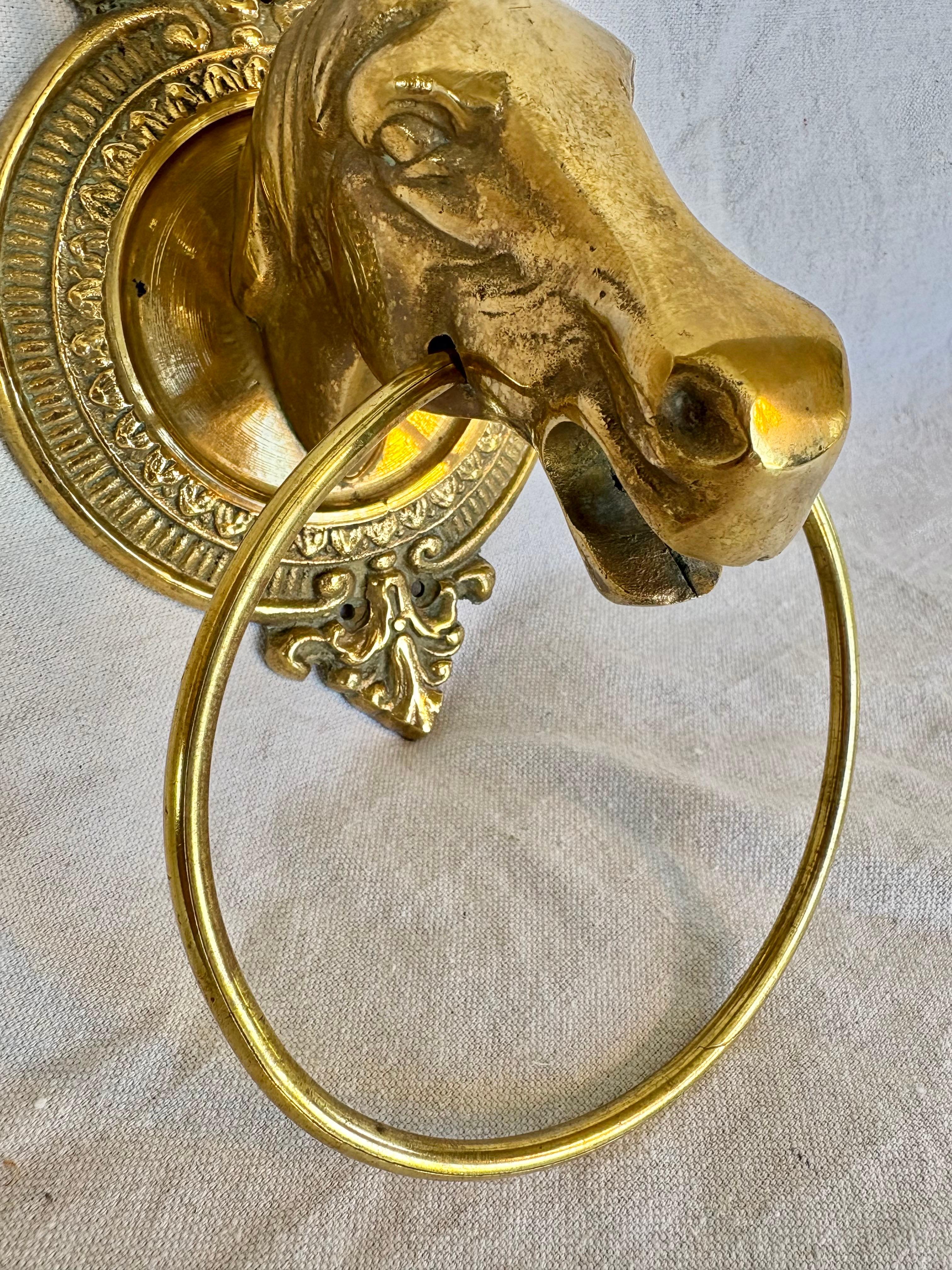 Mid 20th Century Brass Horse Head Equestrian Towel Holder Ring For Sale 4