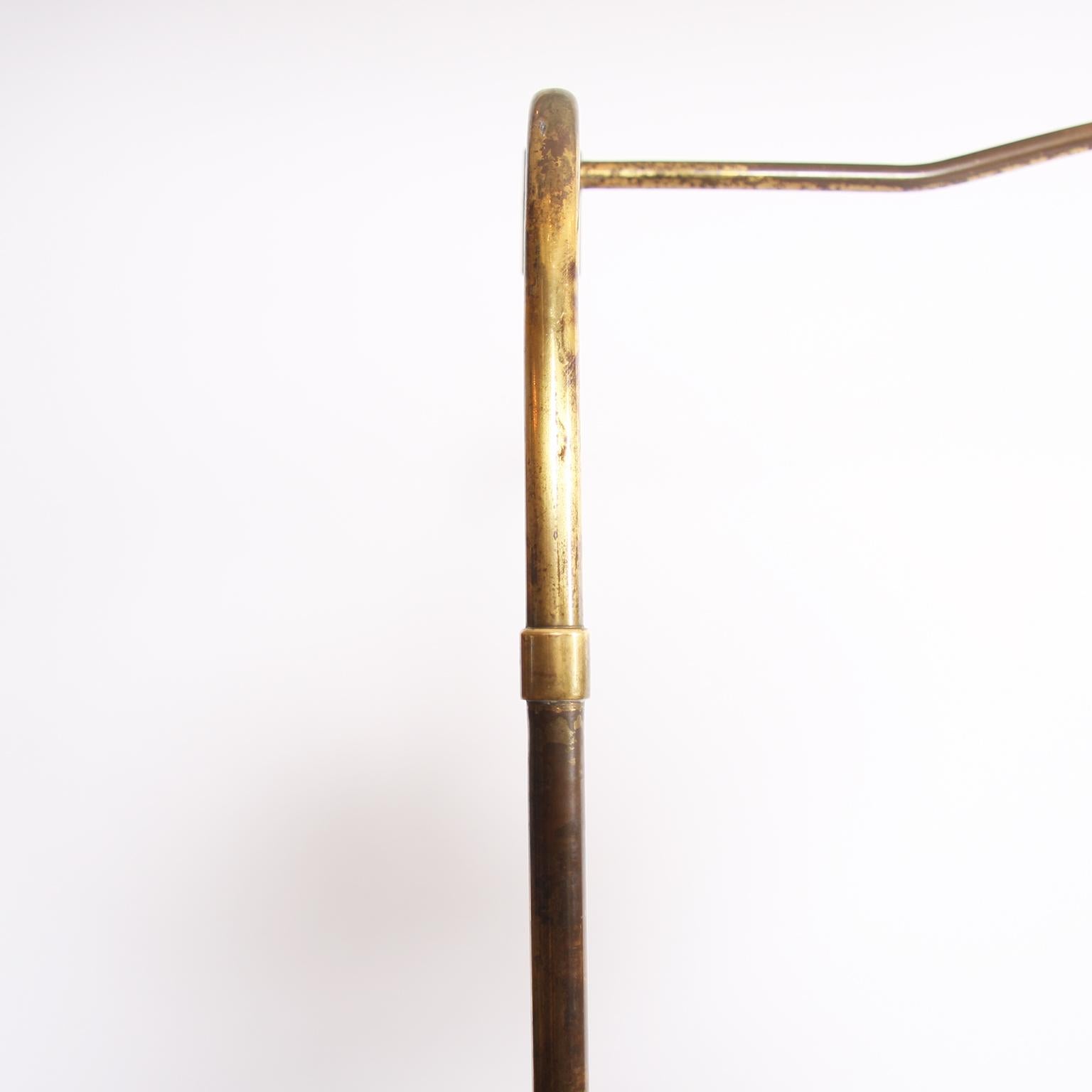 Mid-20th Century Brass and Leather-Covered Swing Arm Floor Lamp 1