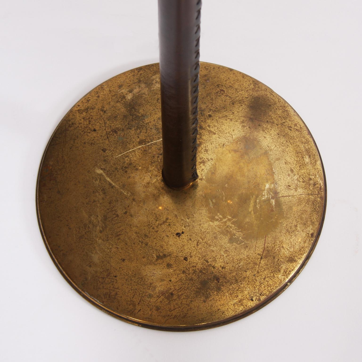 Mid-20th Century Brass and Leather-Covered Swing Arm Floor Lamp at 1stDibs
