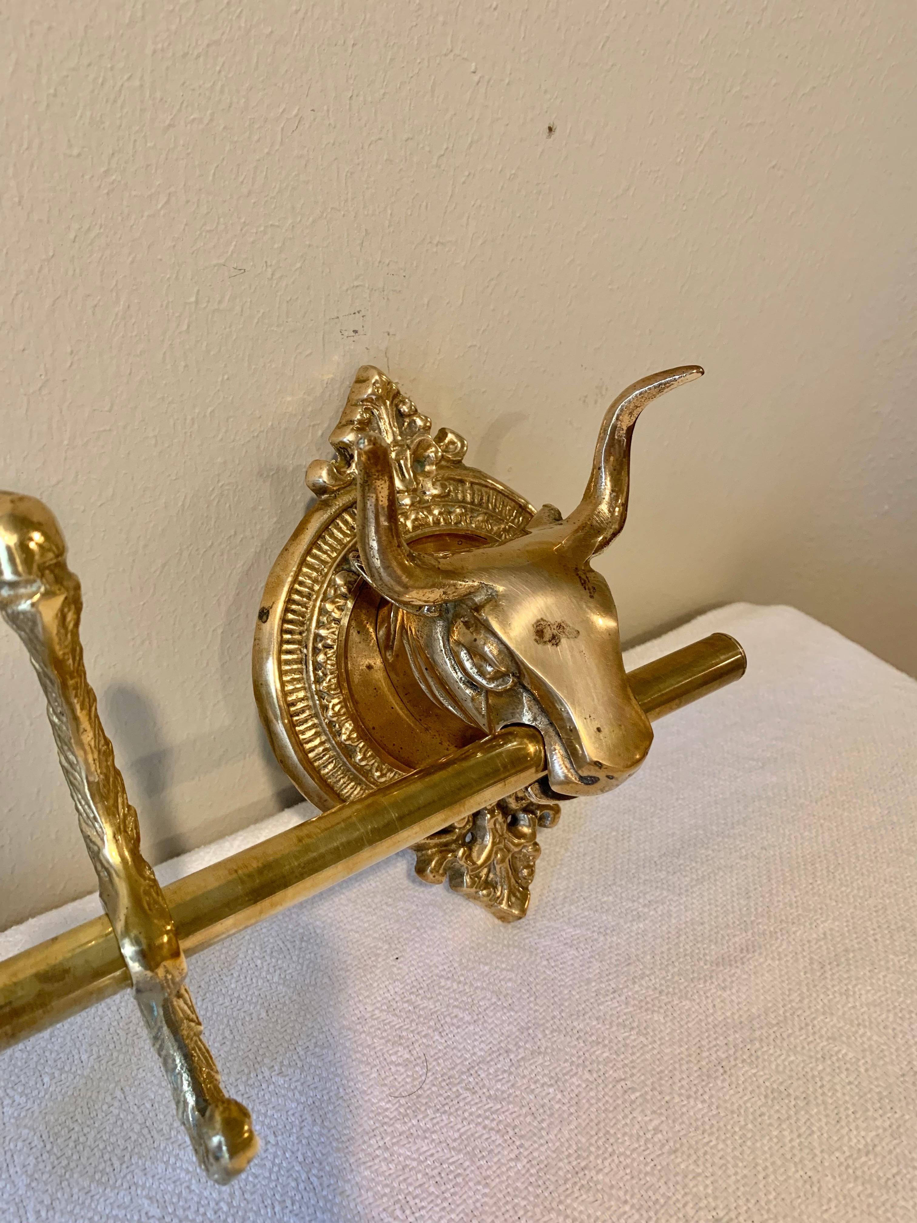 Mid 20th Century Brass Longhorn Cow Head Five Hook Coat Rack 5