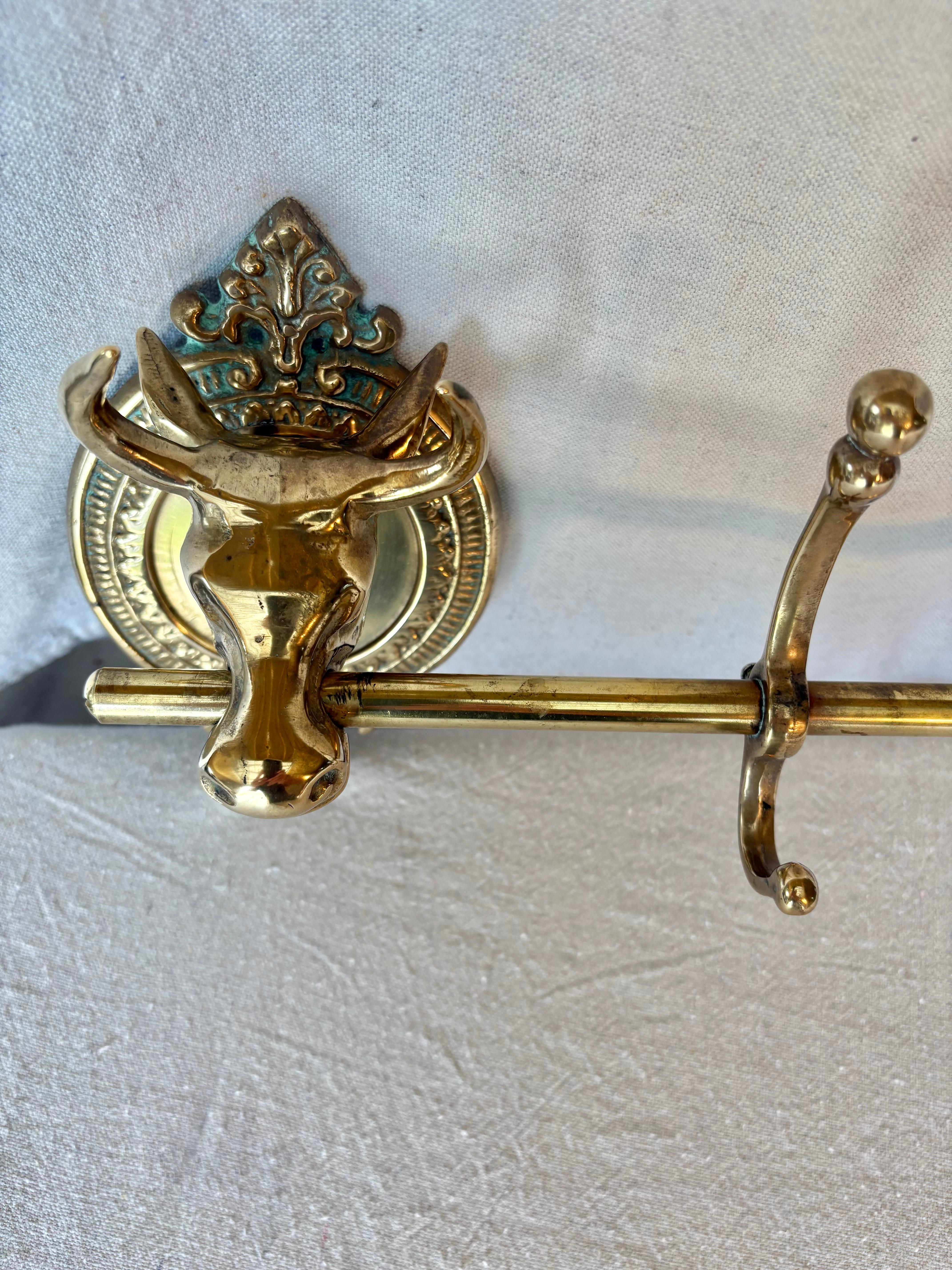 Mid 20th Century Brass Longhorn Cow Head Five Hook Coat Rack For Sale 5