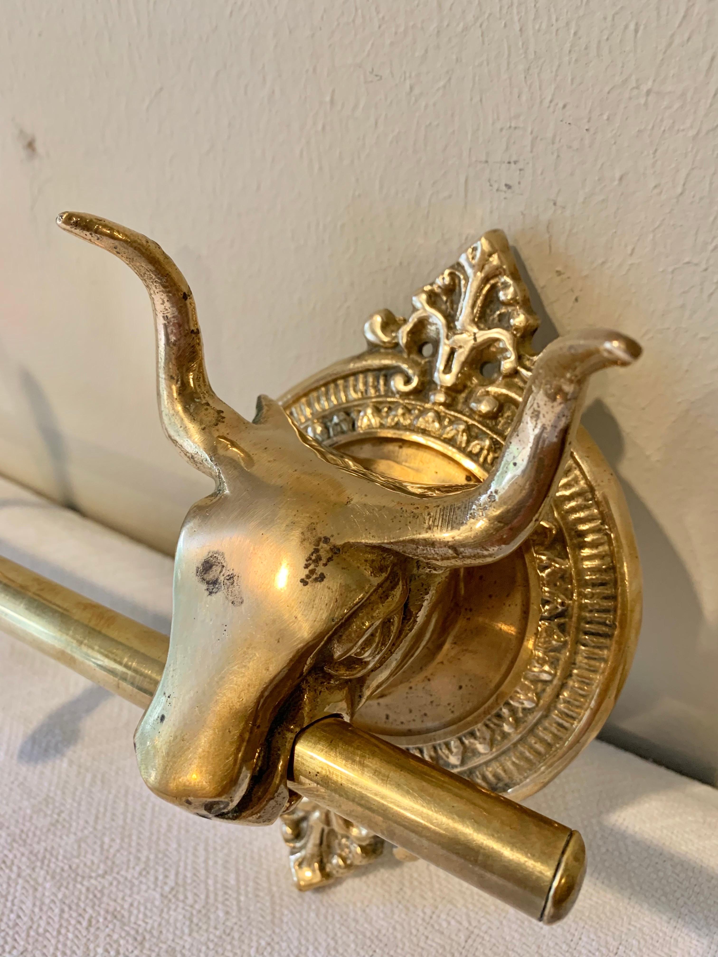 Mid 20th Century Brass Longhorn Cow Head Five Hook Coat Rack 6