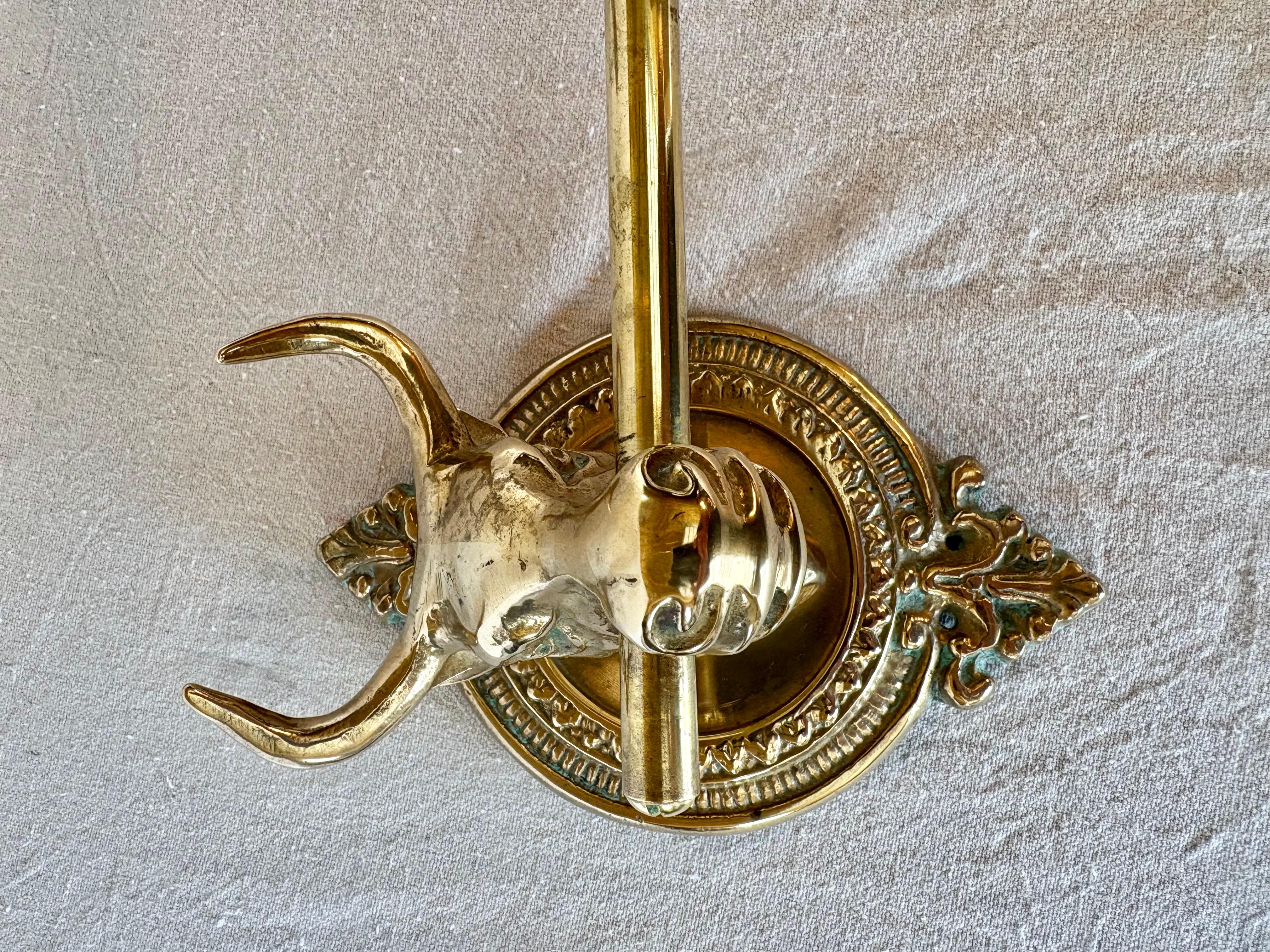 Mid 20th Century Brass Longhorn Cow Head Five Hook Coat Rack For Sale 7