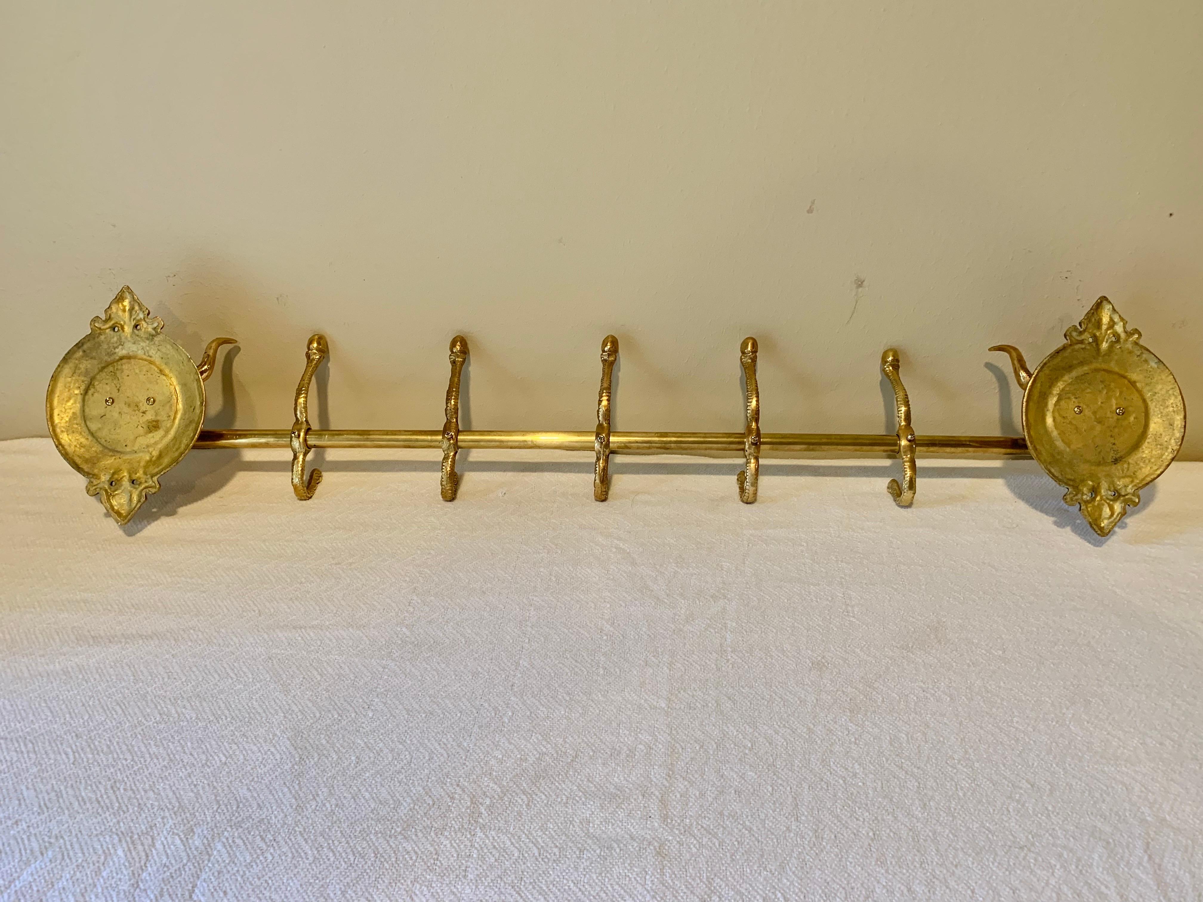 Mid 20th Century Brass Longhorn Cow Head Five Hook Coat Rack 8