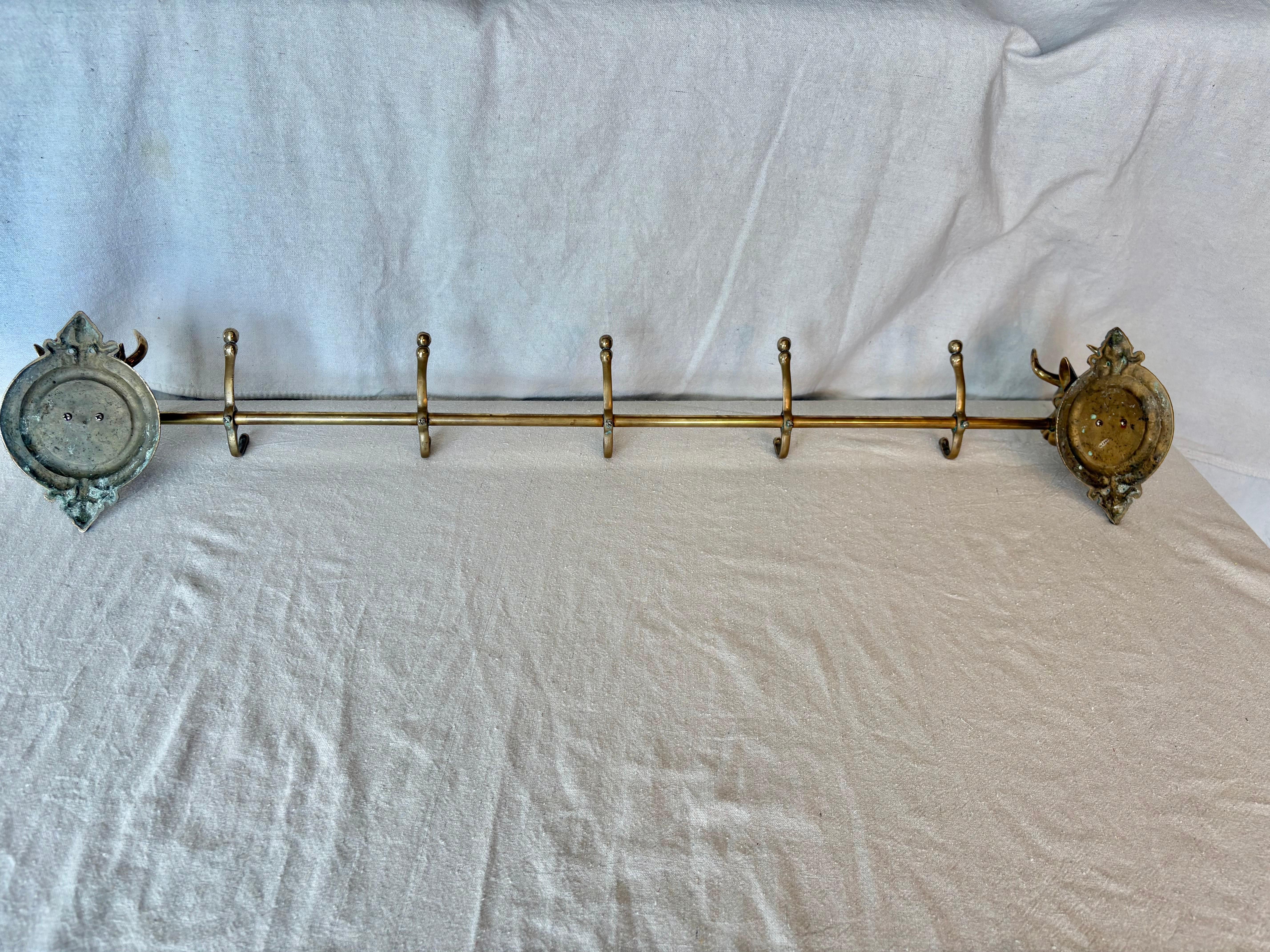 Mid 20th Century Brass Longhorn Cow Head Five Hook Coat Rack For Sale 10