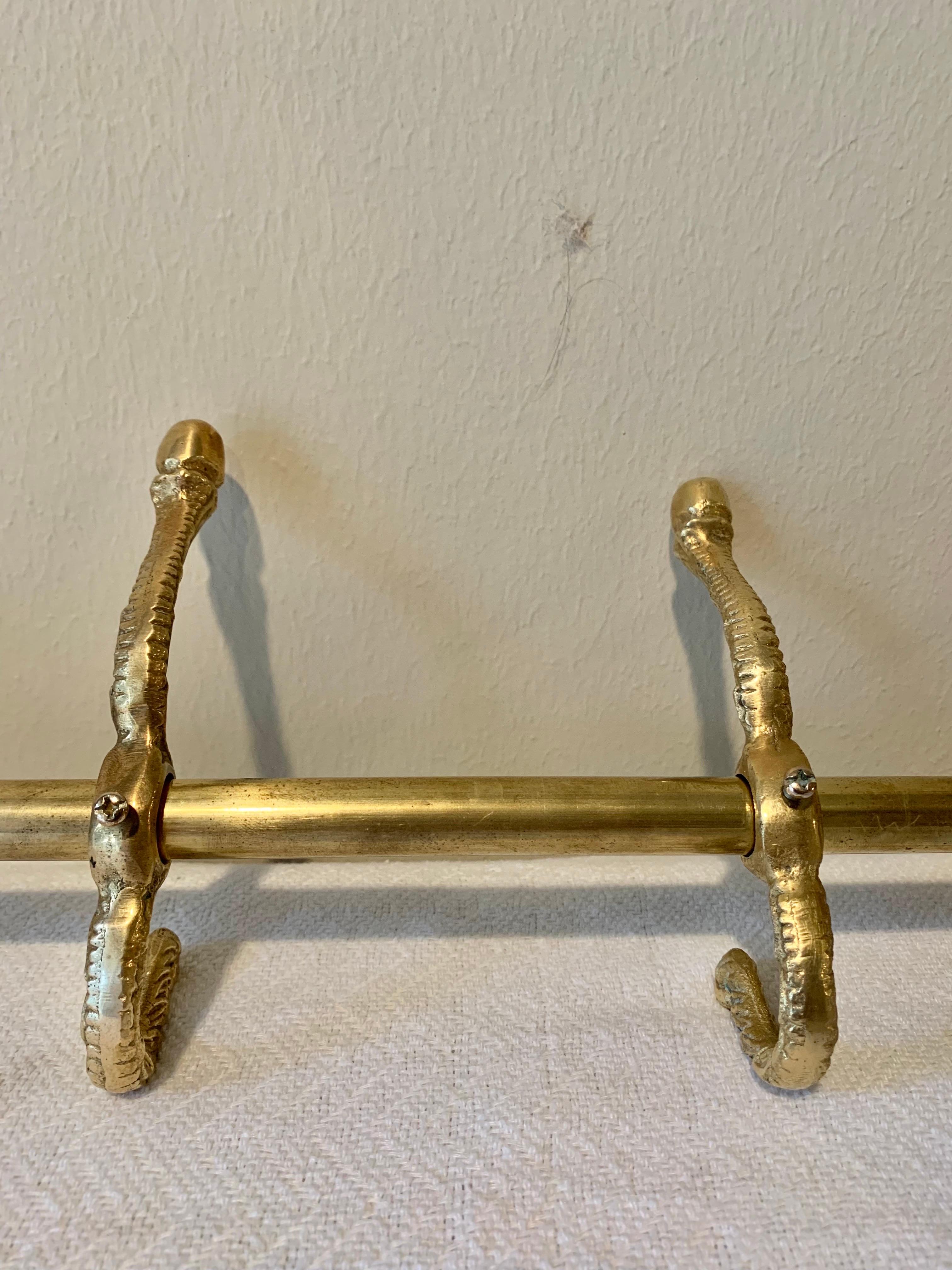 Mid 20th Century Brass Longhorn Cow Head Five Hook Coat Rack 11