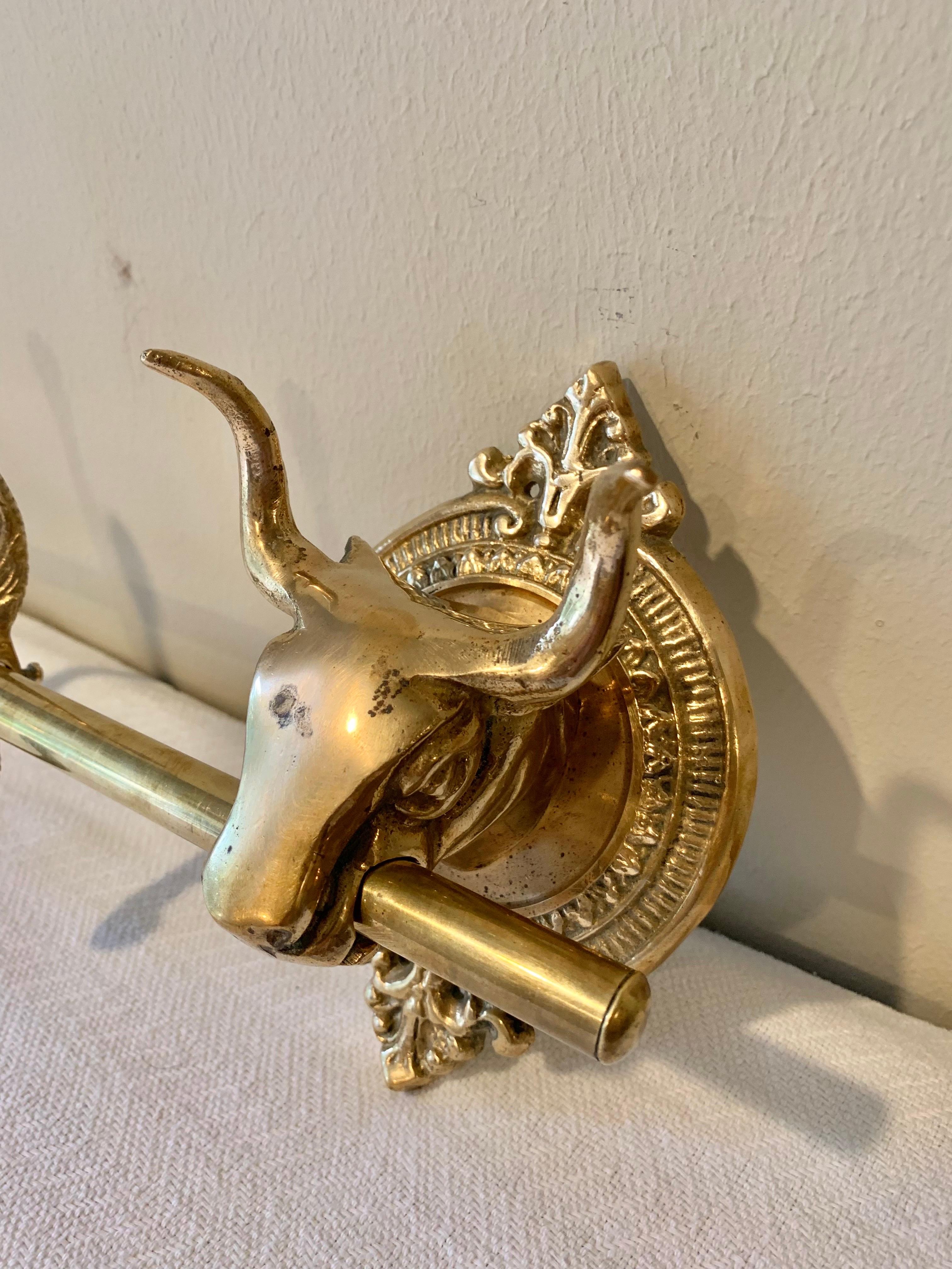Mid 20th Century Brass Longhorn Cow Head Five Hook Coat Rack 13