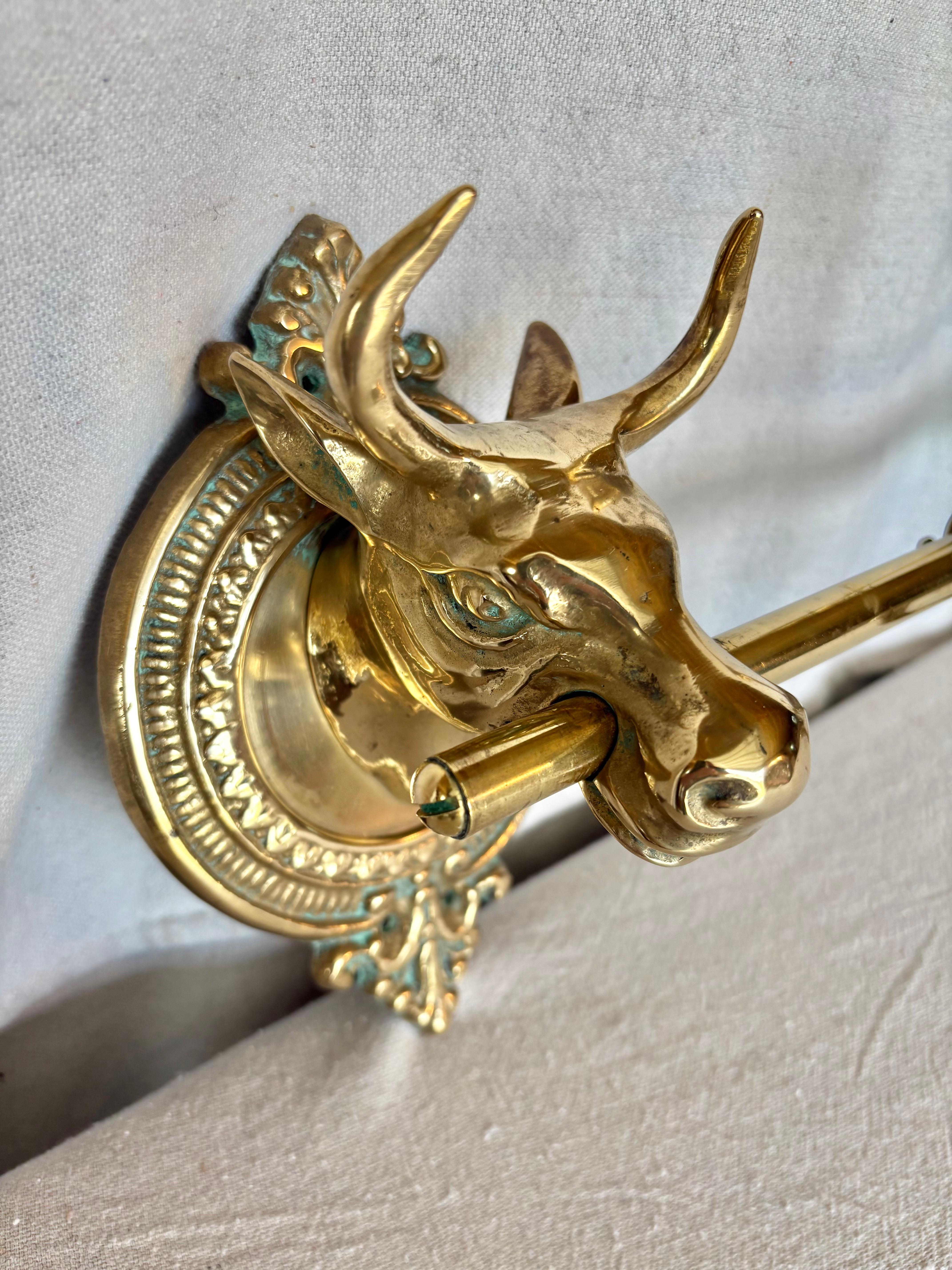 Hand-Crafted Mid 20th Century Brass Longhorn Cow Head Five Hook Coat Rack For Sale