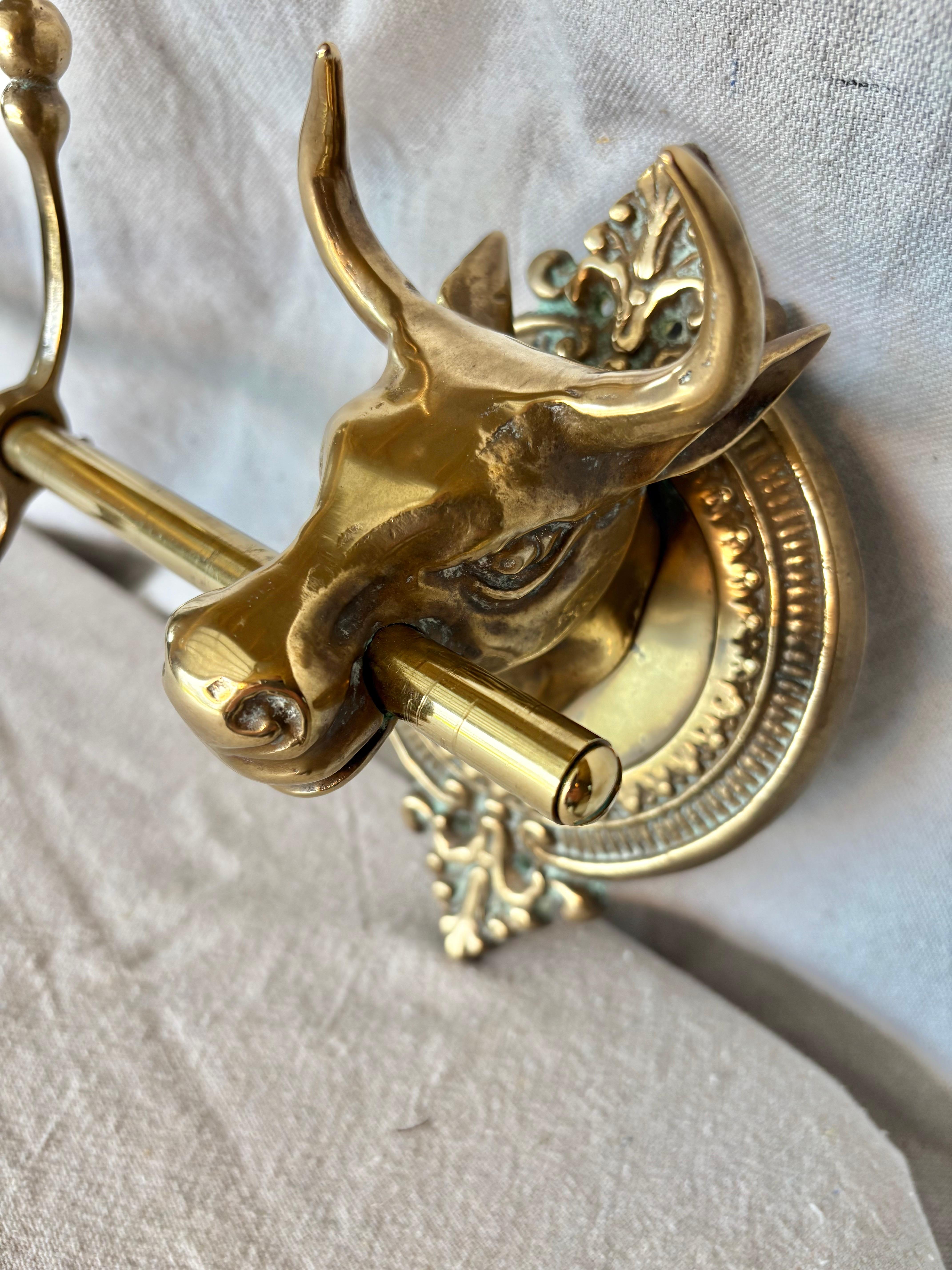 Mid 20th Century Brass Longhorn Cow Head Five Hook Coat Rack For Sale 1