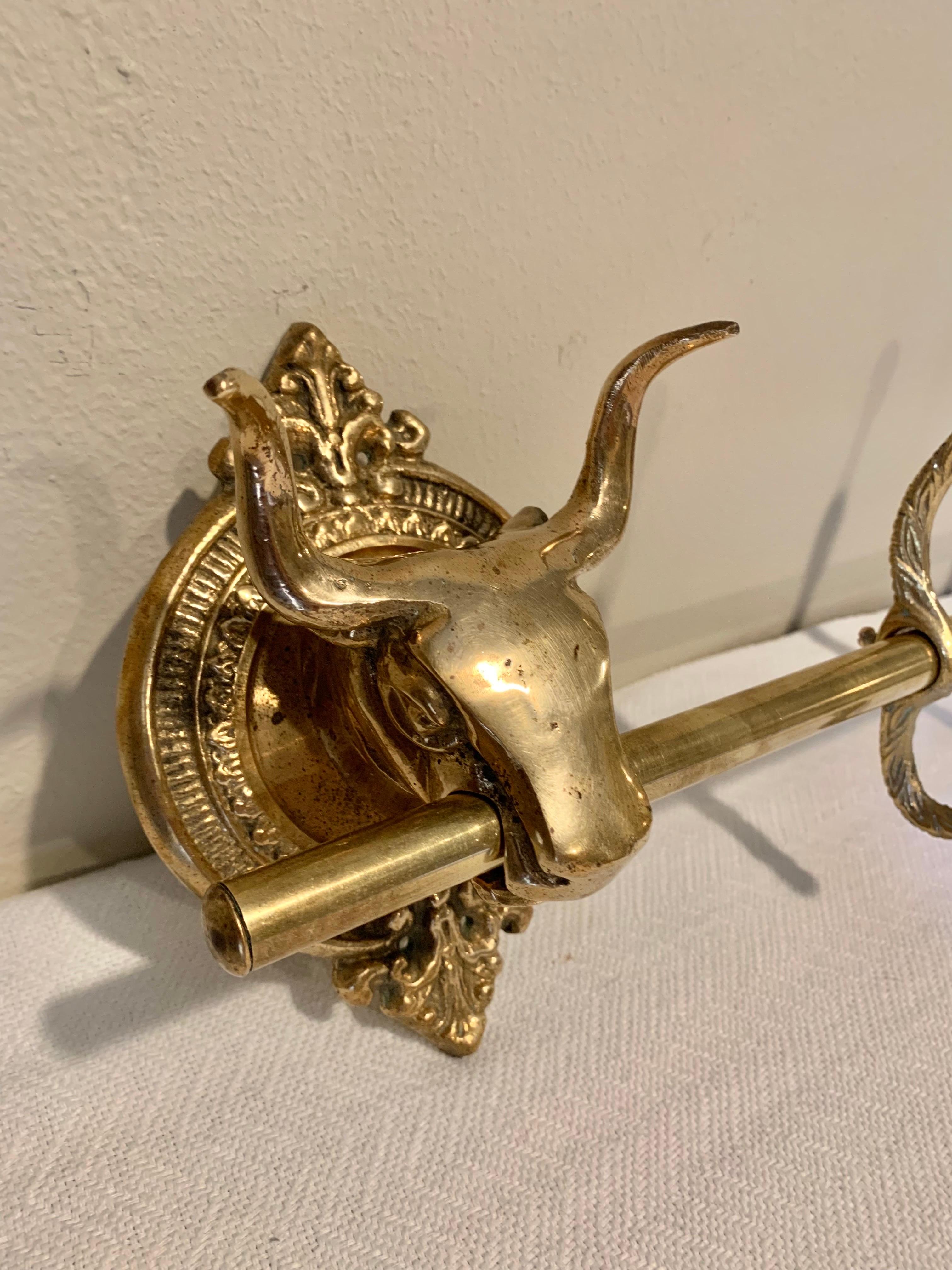 Mid 20th Century Brass Longhorn Cow Head Five Hook Coat Rack 2