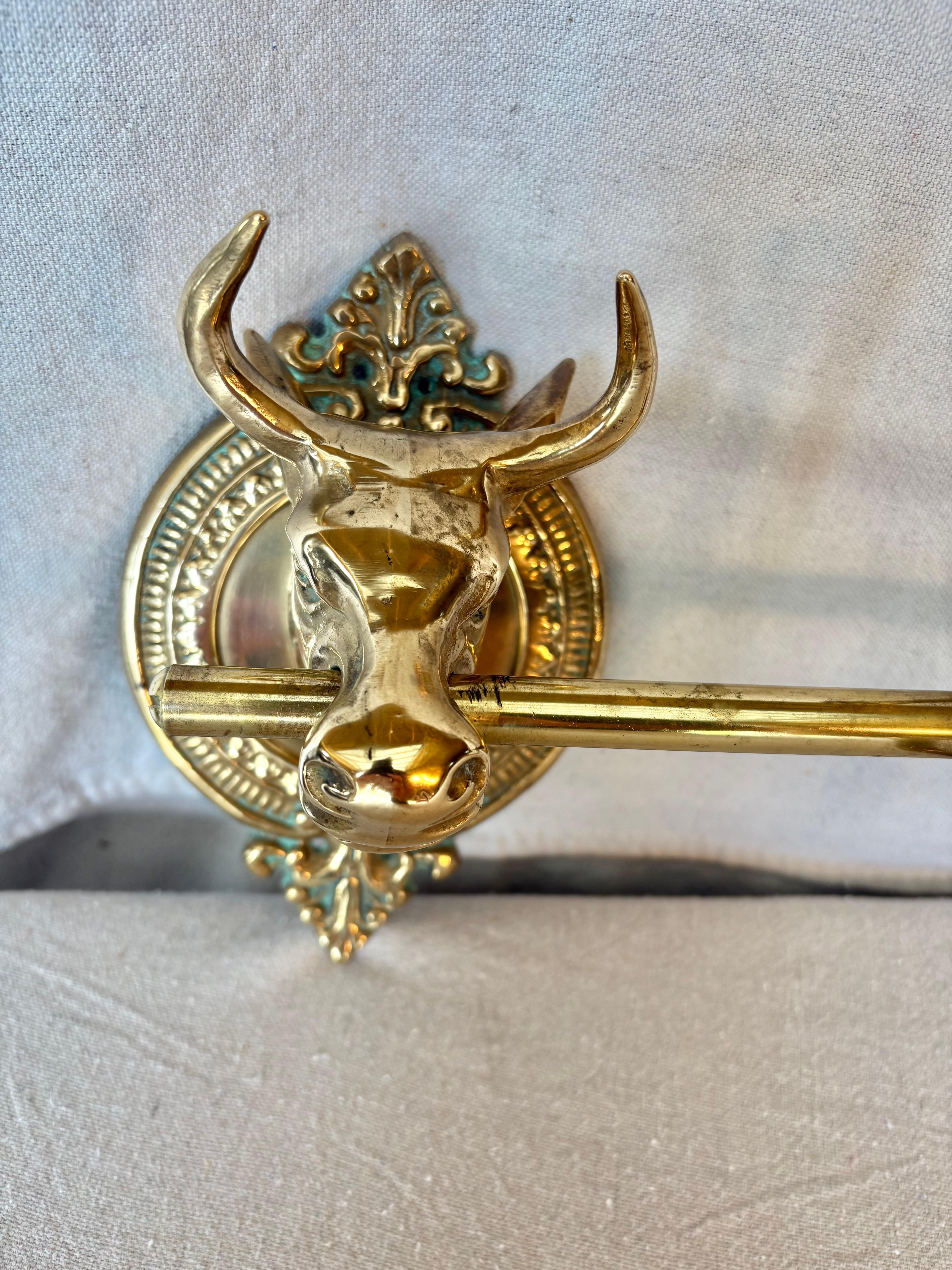 Mid 20th Century Brass Longhorn Cow Head Five Hook Coat Rack For Sale 2