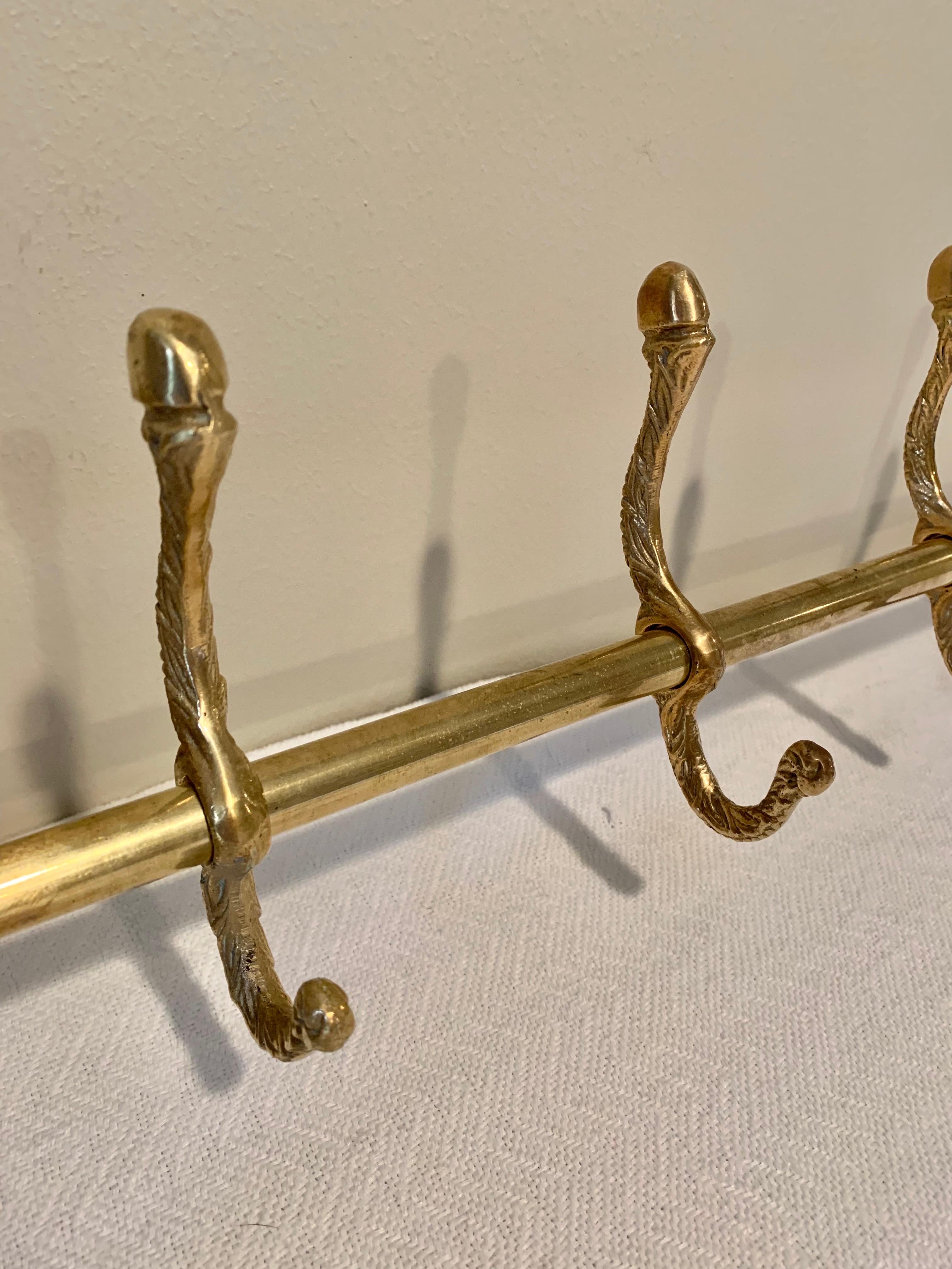 Mid 20th Century Brass Longhorn Cow Head Five Hook Coat Rack 3