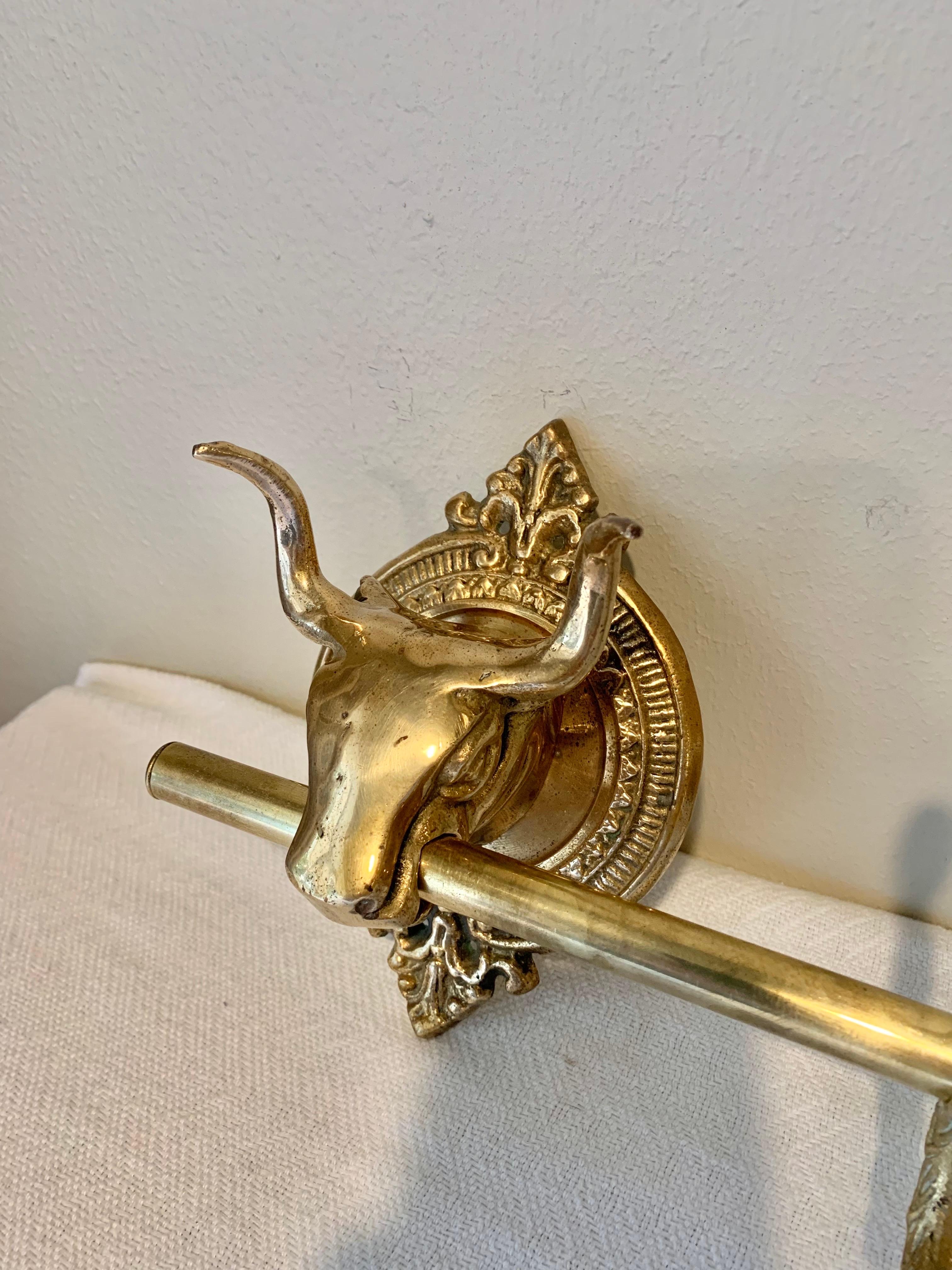 Mid 20th Century Brass Longhorn Cow Head Five Hook Coat Rack 4