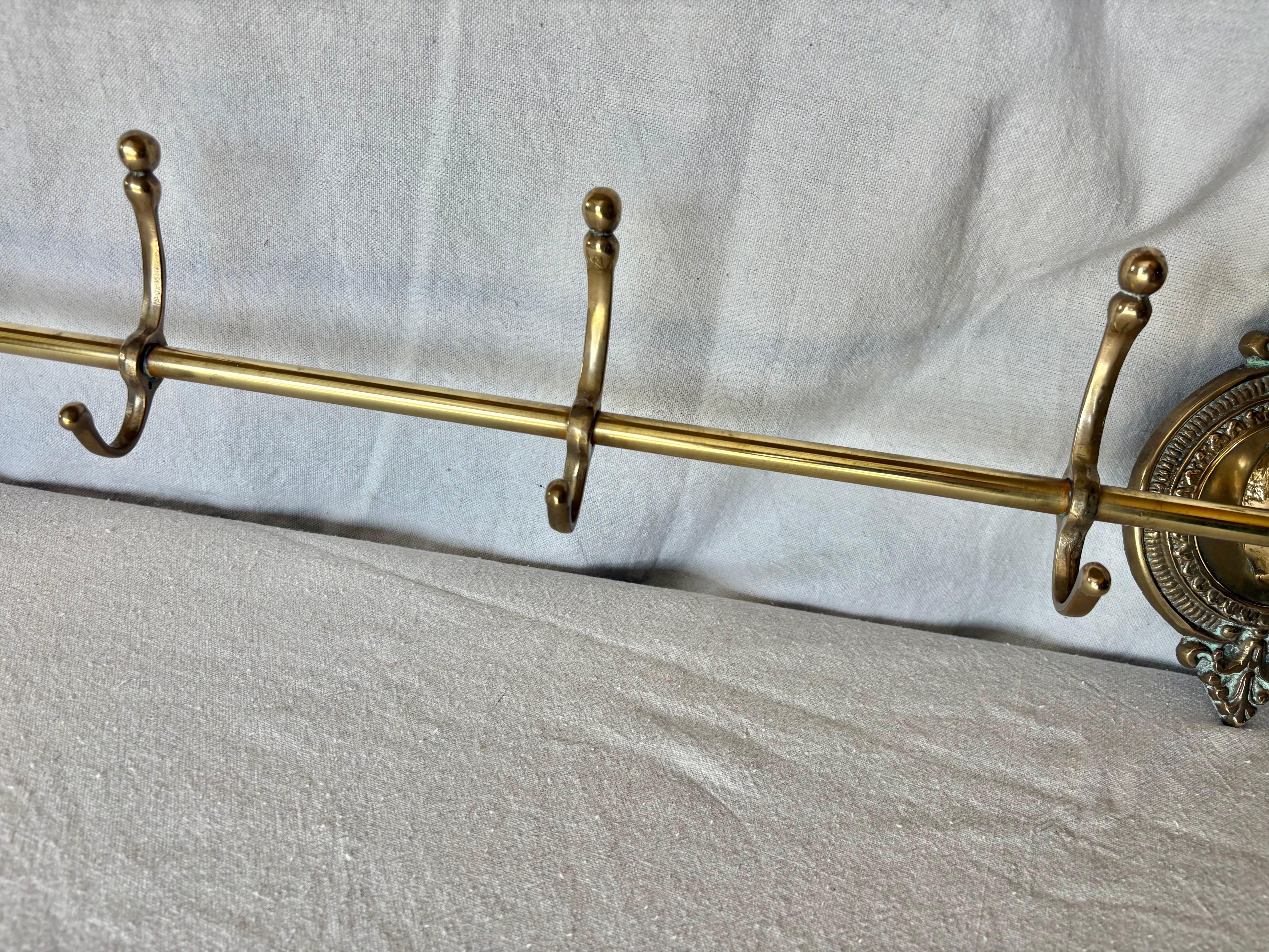 Mid 20th Century Brass Longhorn Cow Head Five Hook Coat Rack For Sale 4