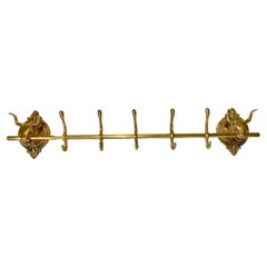 Retro Mid 20th Century Brass Longhorn Cow Head Five Hook Coat Rack