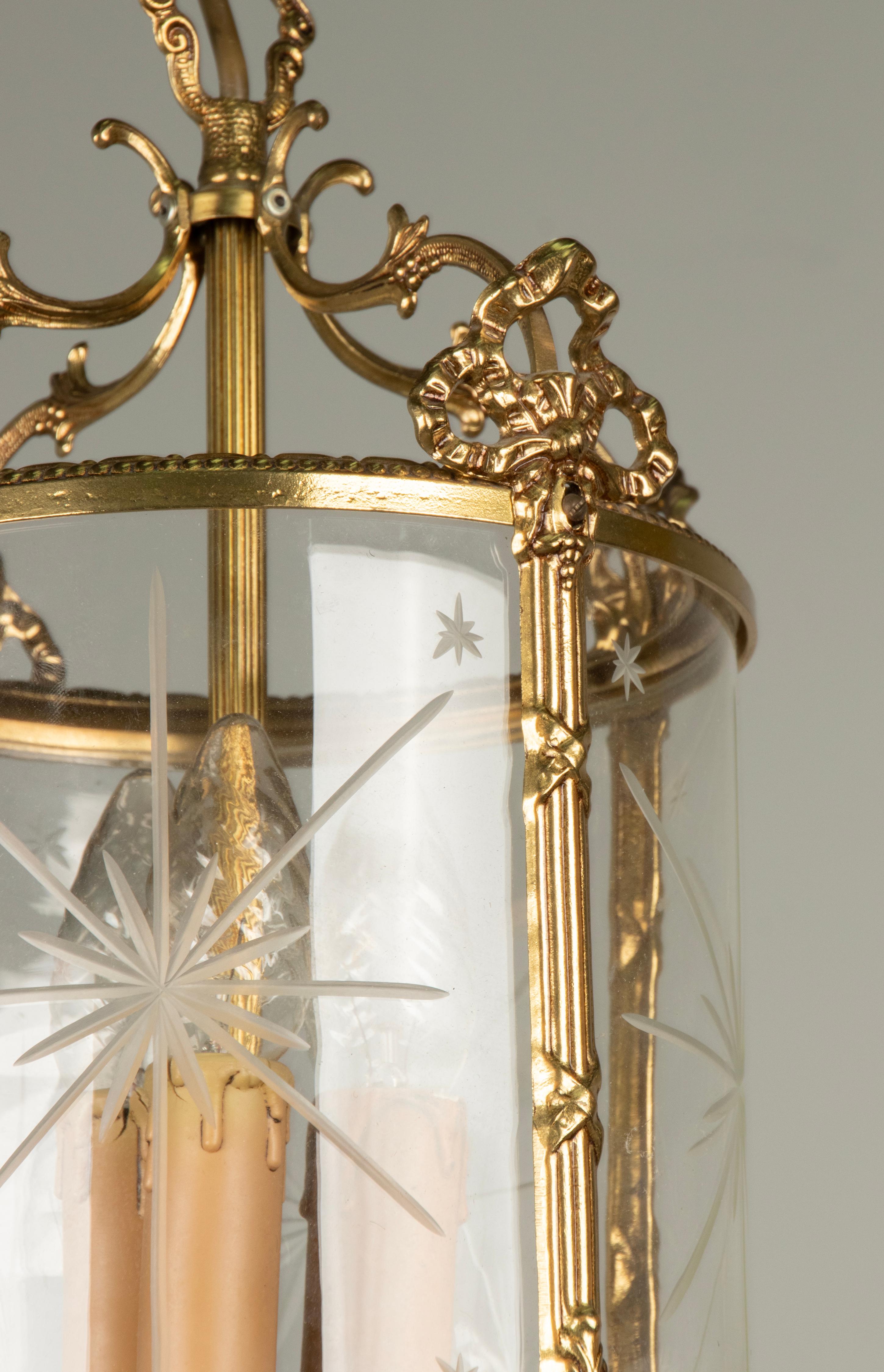 Mid 20th Century Brass Louis XVI Style Hallway Lantern Lamp For Sale 5
