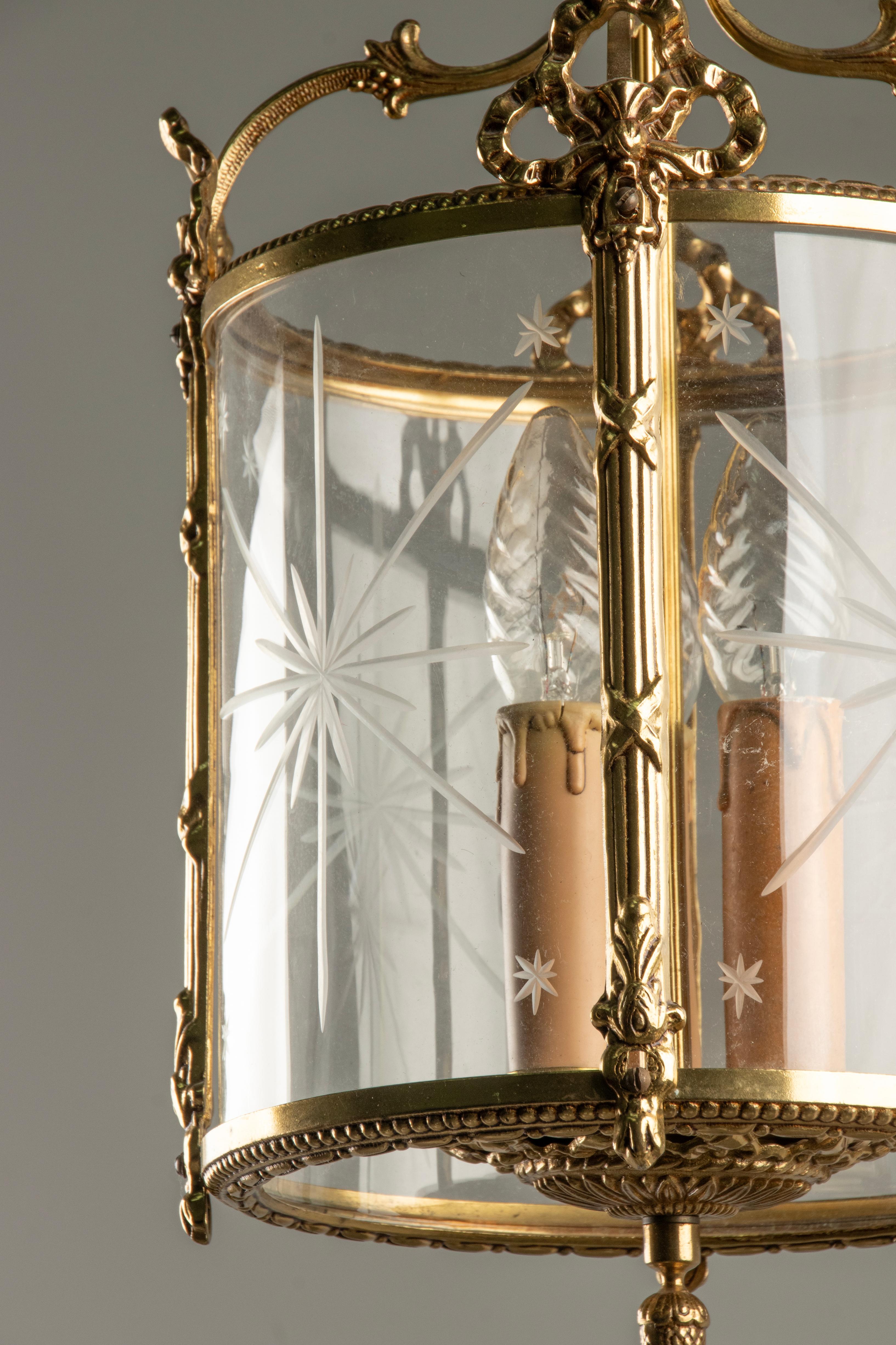 Mid 20th Century Brass Louis XVI Style Hallway Lantern Lamp For Sale 11