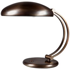 Mid-20th Century brass Metal Desk Lamp with Curved Double Stem and Domed Shade