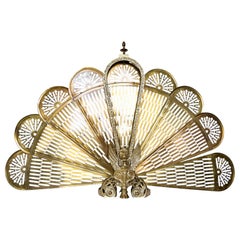 Mid 20th Century Brass Peacock Fireplace Fan Screen