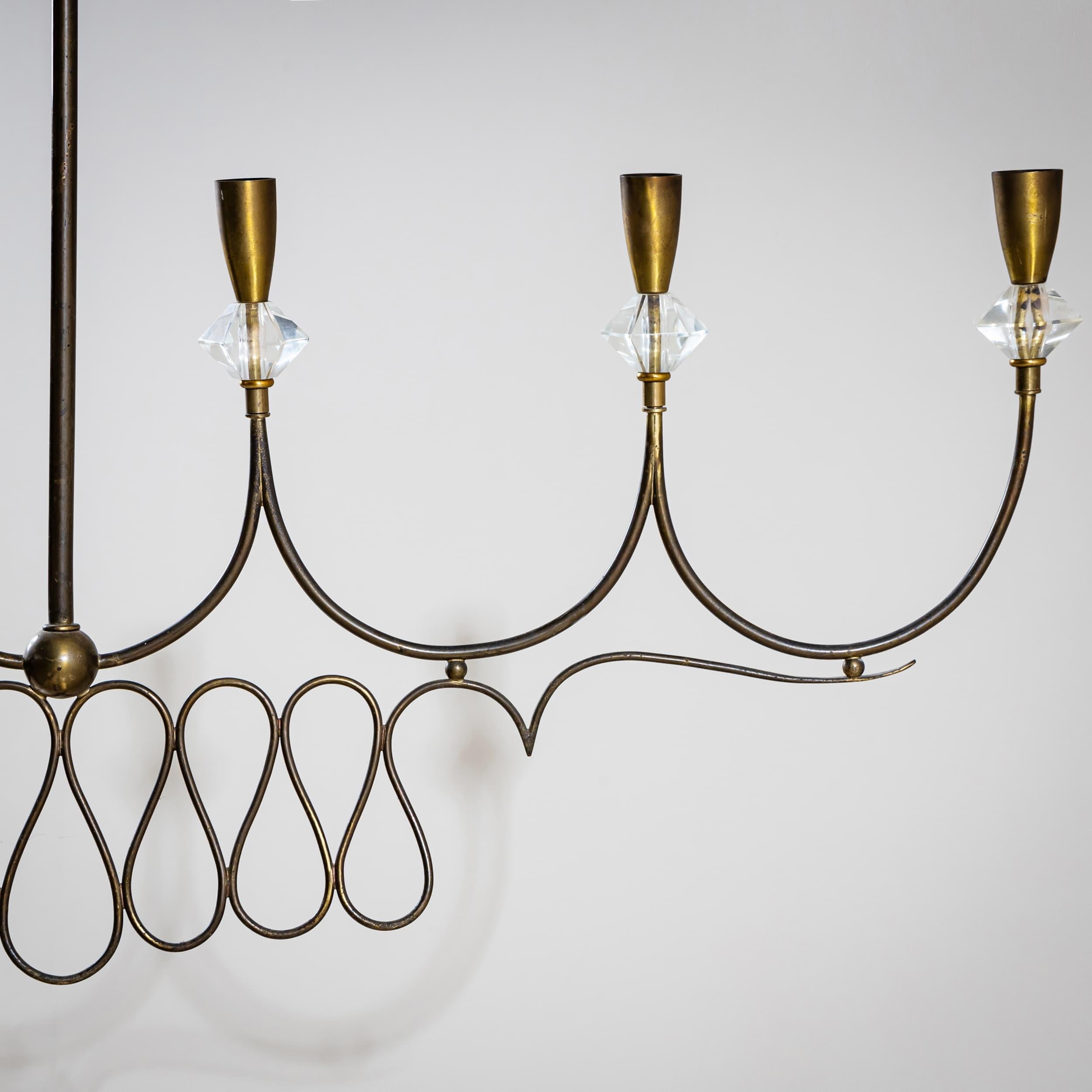 Mid-20th Century Brass Pendant Lamp, Italy For Sale 3