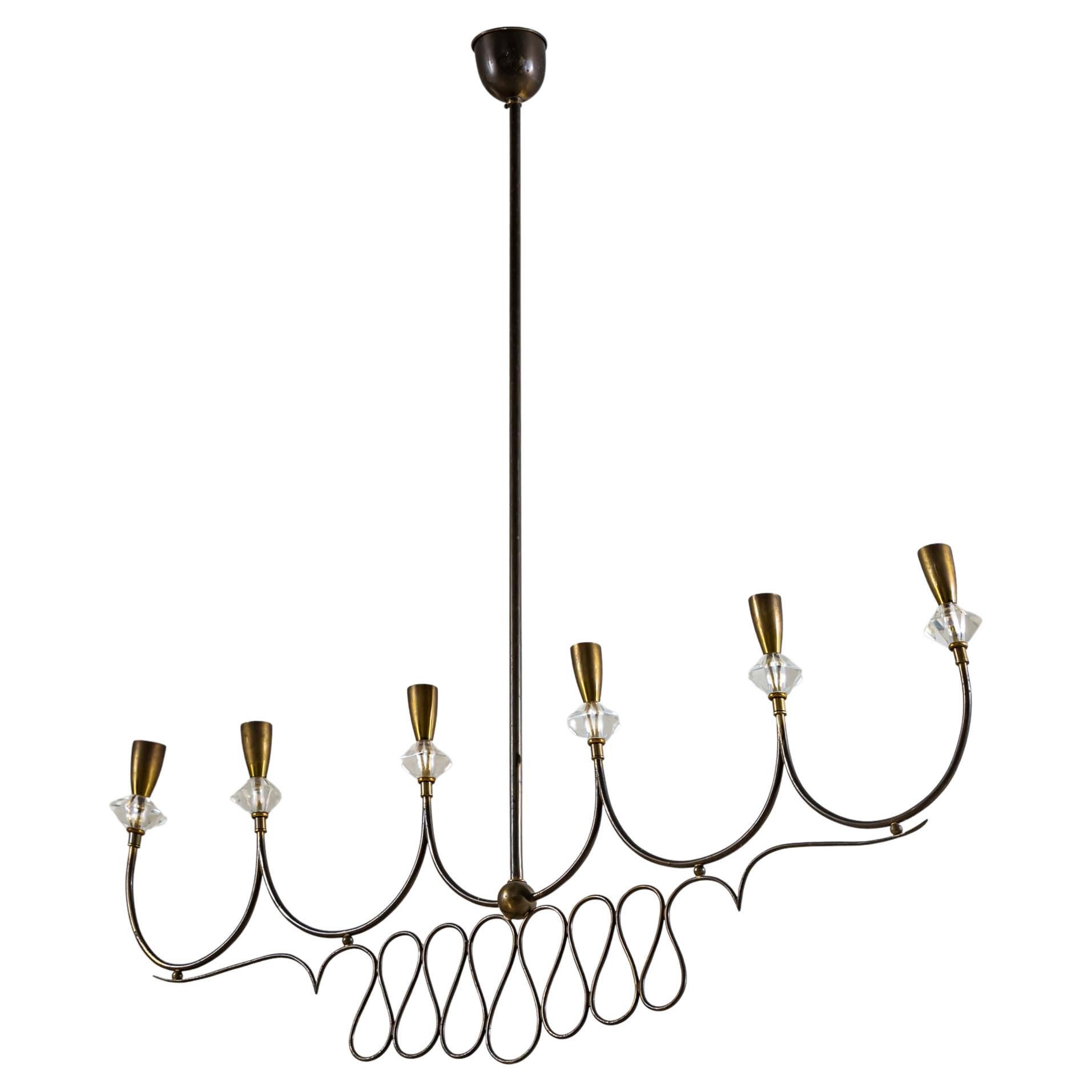 Mid-20th Century Brass Pendant Lamp, Italy For Sale