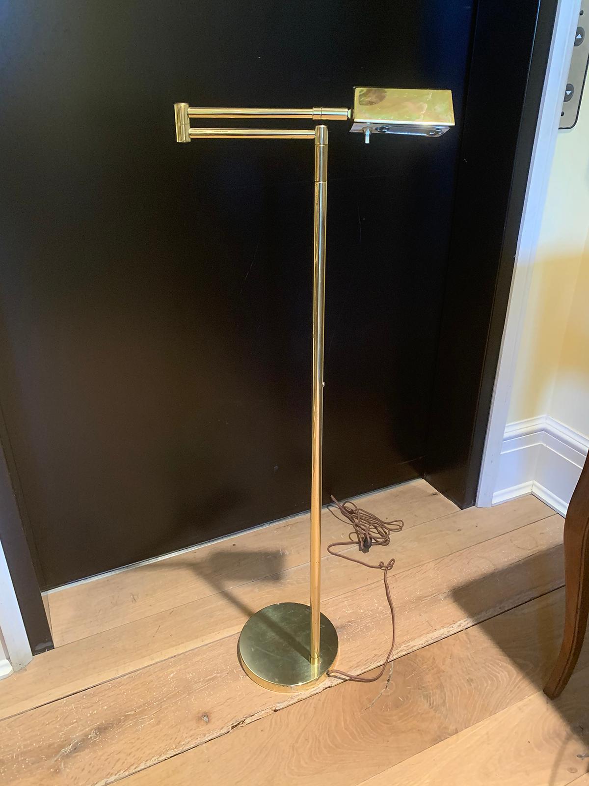 Mid-20th Century Brass Swing Arm Floor Lamp For Sale 1