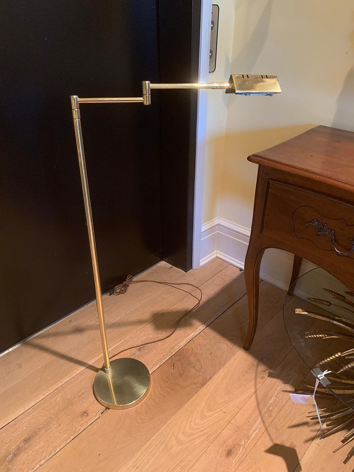 Mid-20th Century Brass Swing Arm Floor Lamp 1