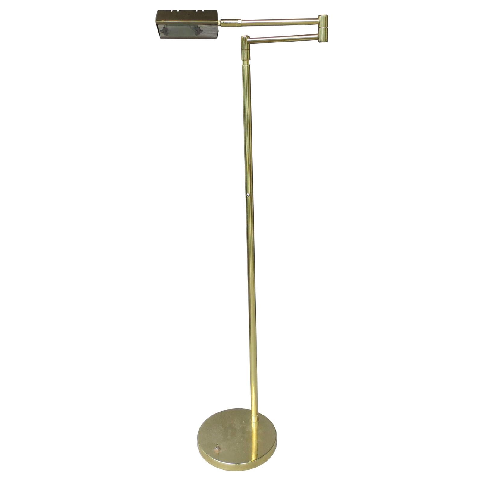 Mid-20th Century Brass Swing Arm Floor Lamp