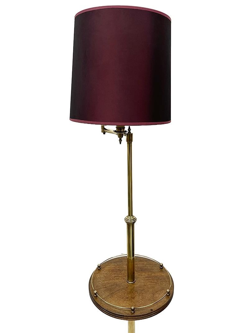European Mid 20th Century brass swingarm Floor lamp and side table For Sale