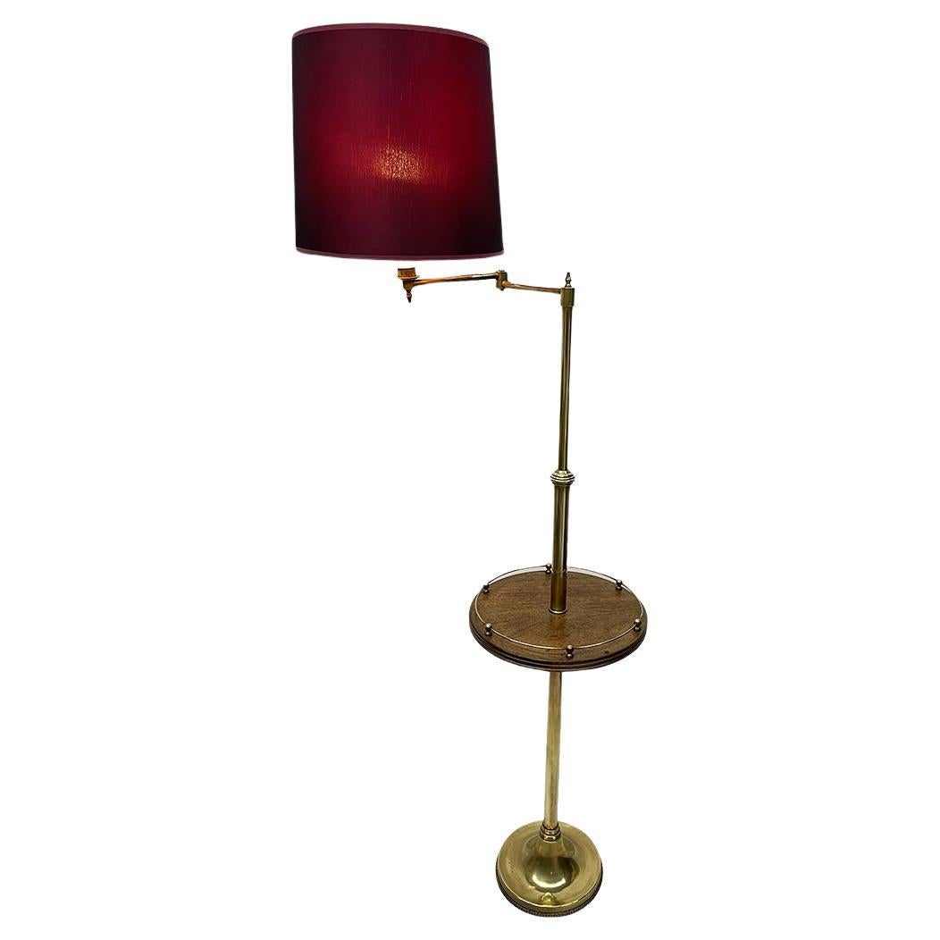 Mid 20th Century brass swingarm Floor lamp and side table For Sale
