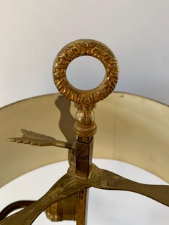 Mid-20th Century Brass Three-Arm Bouillotte Lamp With Black Tole Shade