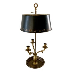 Mid-20th Century Brass Three-Arm Bouillotte Lamp With Black Tole Shade