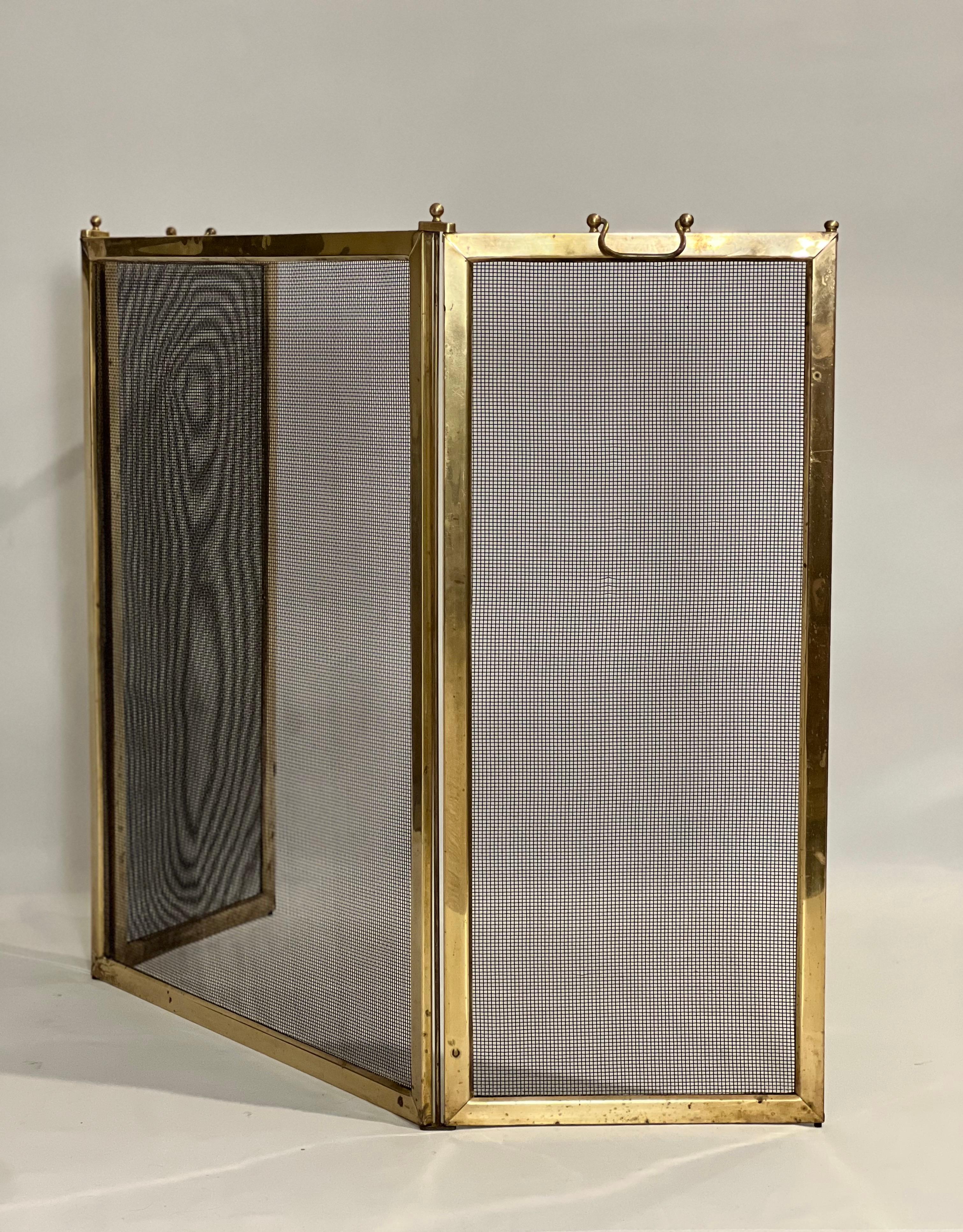 Mid-Century Modern Mid 20th Century Brass Trifold Fireplace Screen For Sale