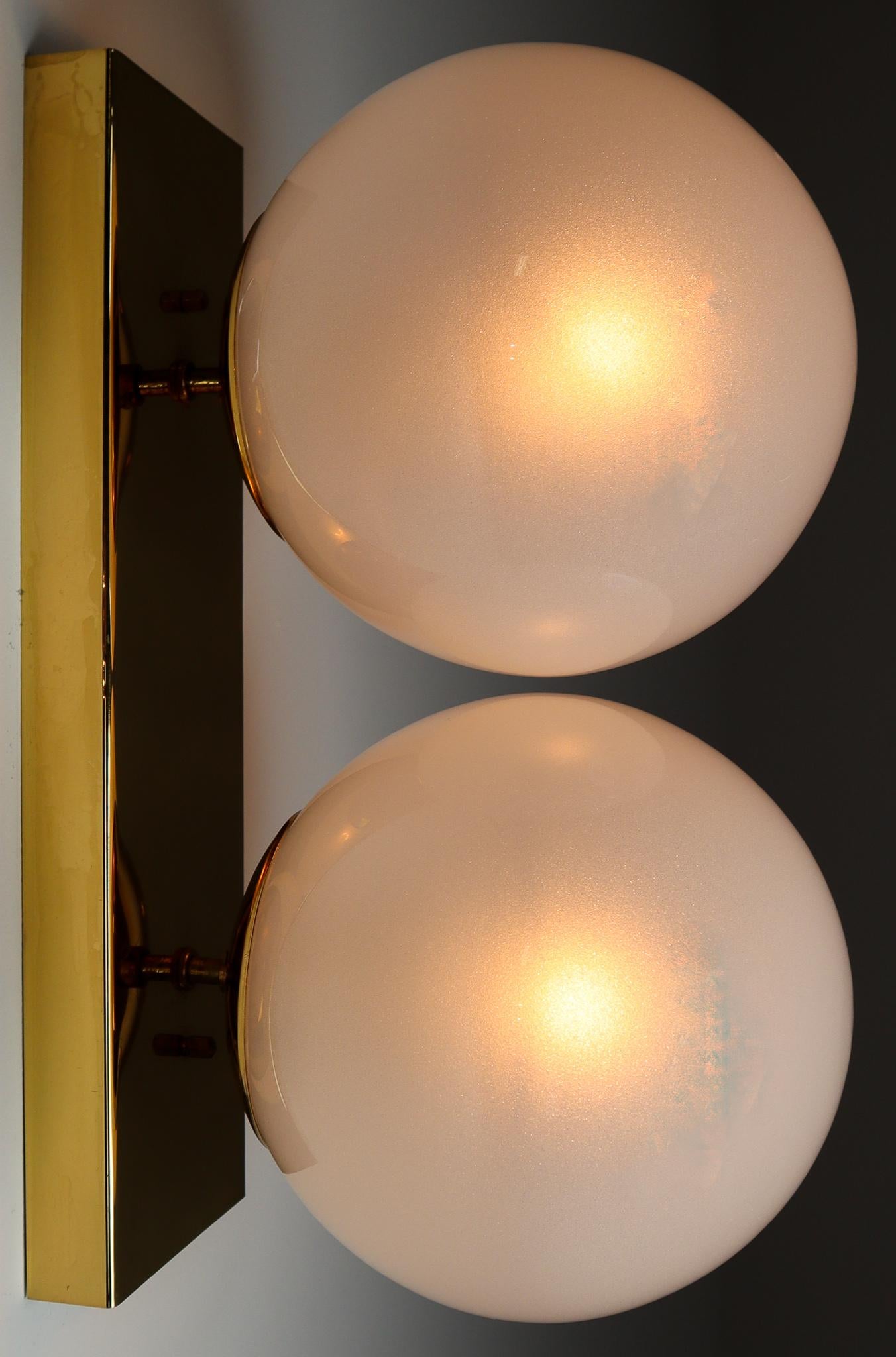 Mid-20th Century Brass Wall/Ceiling Lights White Frosted Glass Globes, 1960s For Sale 6