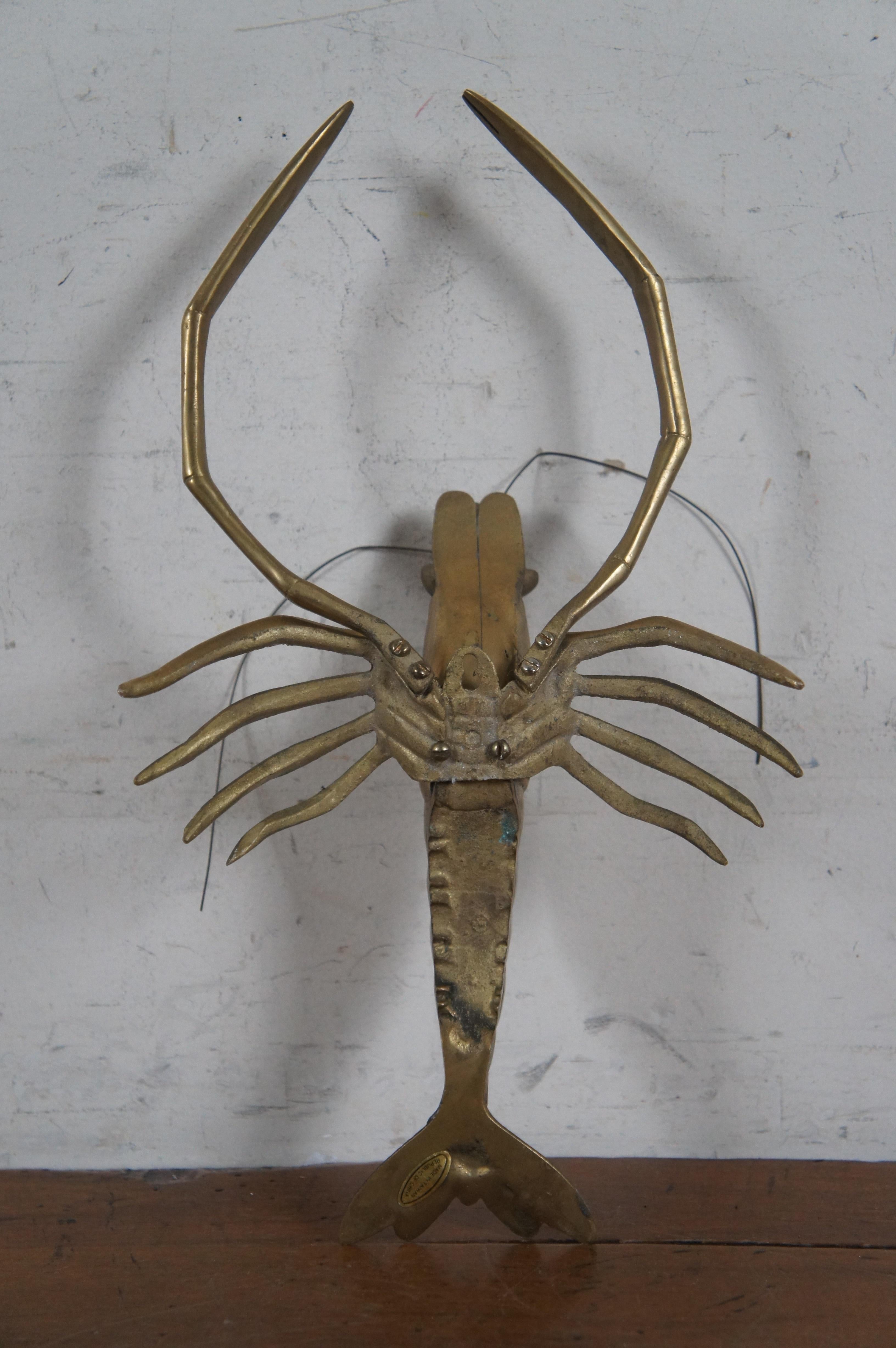Mid 20th Century Brass Wall Hanging Crawfish Crayfish Prawn Lobster 12