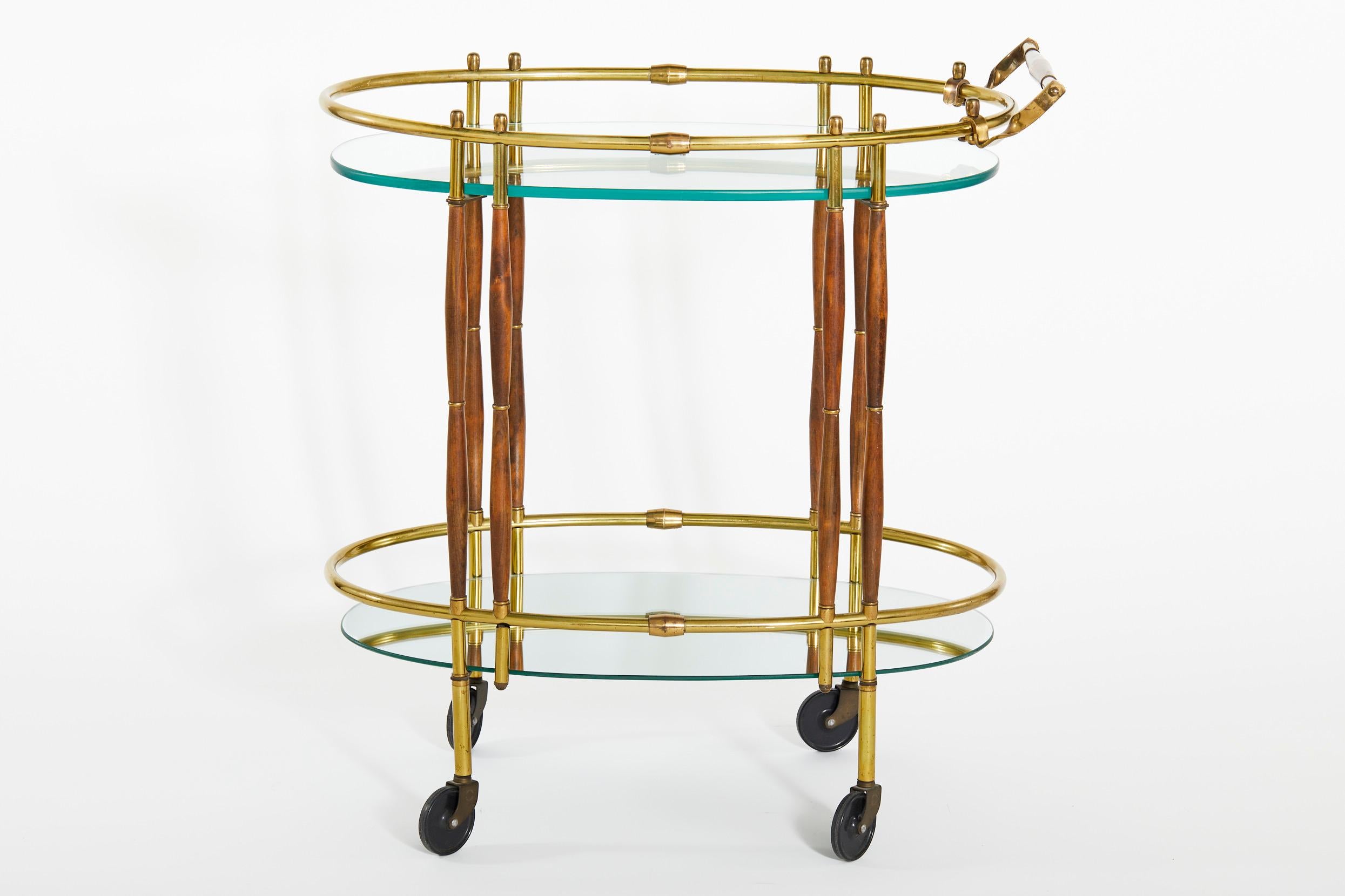 Hollywood Regency Mid-20th Century Brass / Wood Design Bar Cart