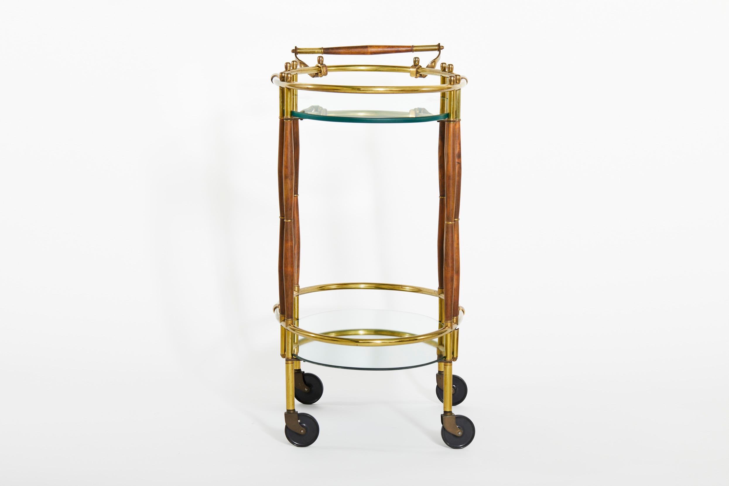Hand-Carved Mid-20th Century Brass / Wood Design Bar Cart